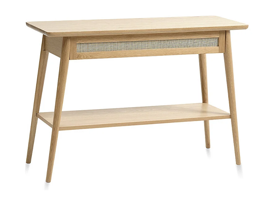 Console 2 plateaux 1 tiroir - Bois et rotin - CAPRI