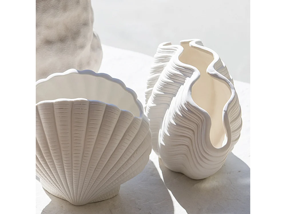 Vase coquillage - Dolomite blanche - GUSCIO - 19x12x15 cm