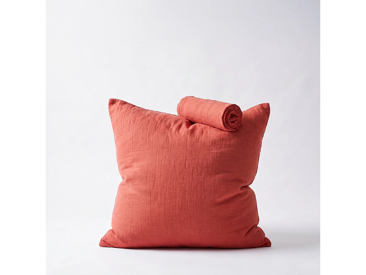 Lot 2 taies d'oreiller gaze de coton écrue 63x63 cm