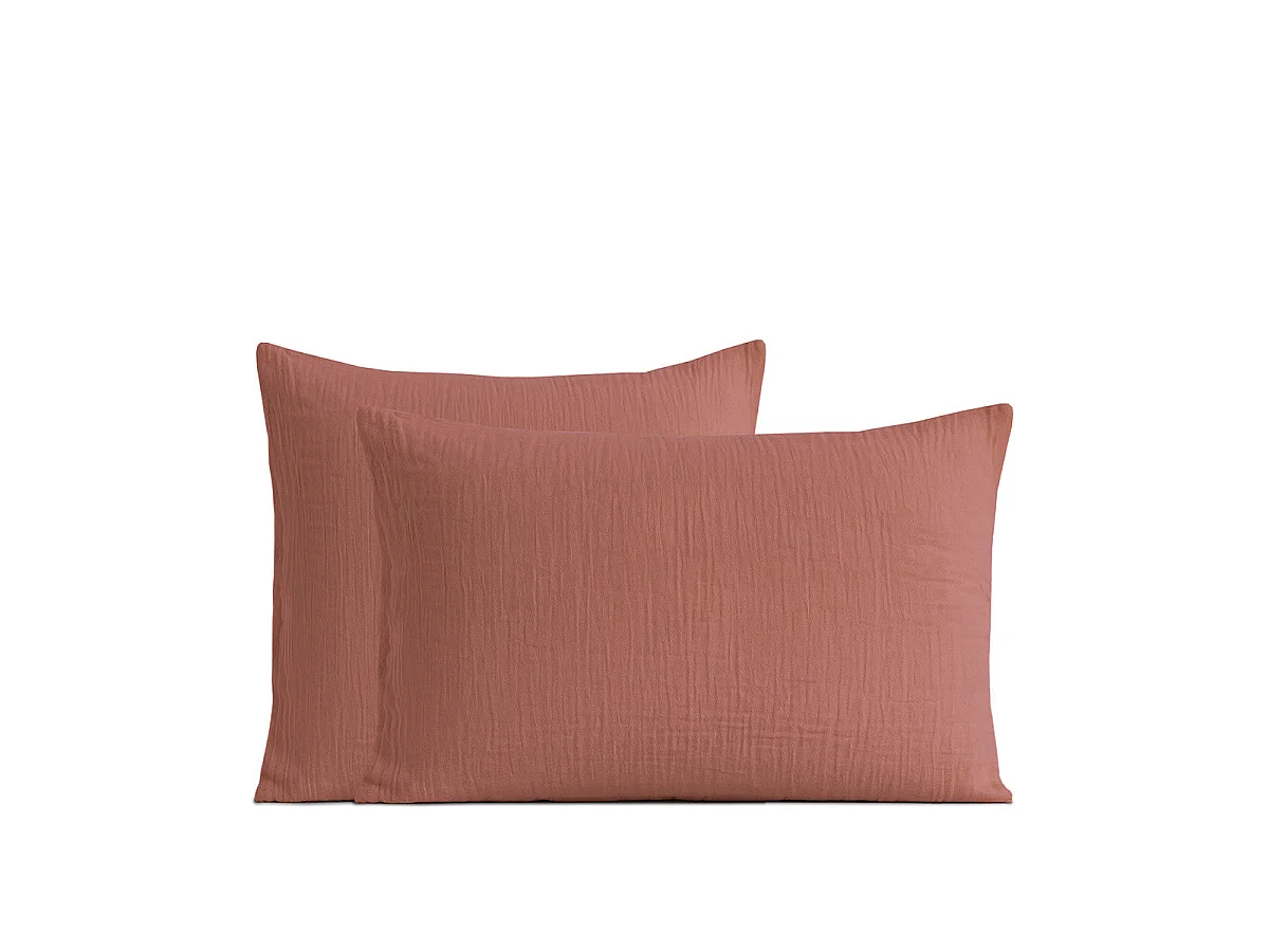 Lot 2 taies d'oreiller gaze de coton écrue 63x63 cm