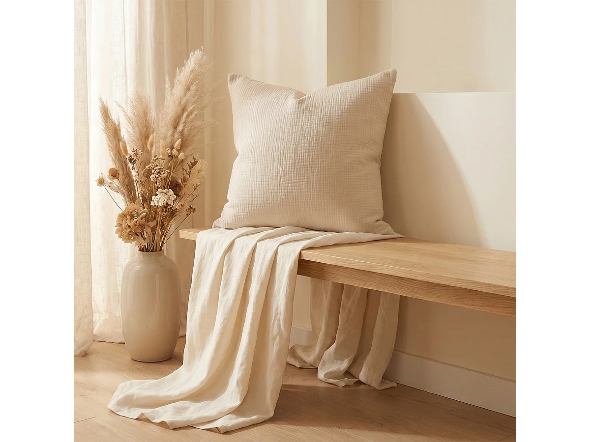 Lot 2 taies d'oreiller gaze de coton écrue 63x63 cm