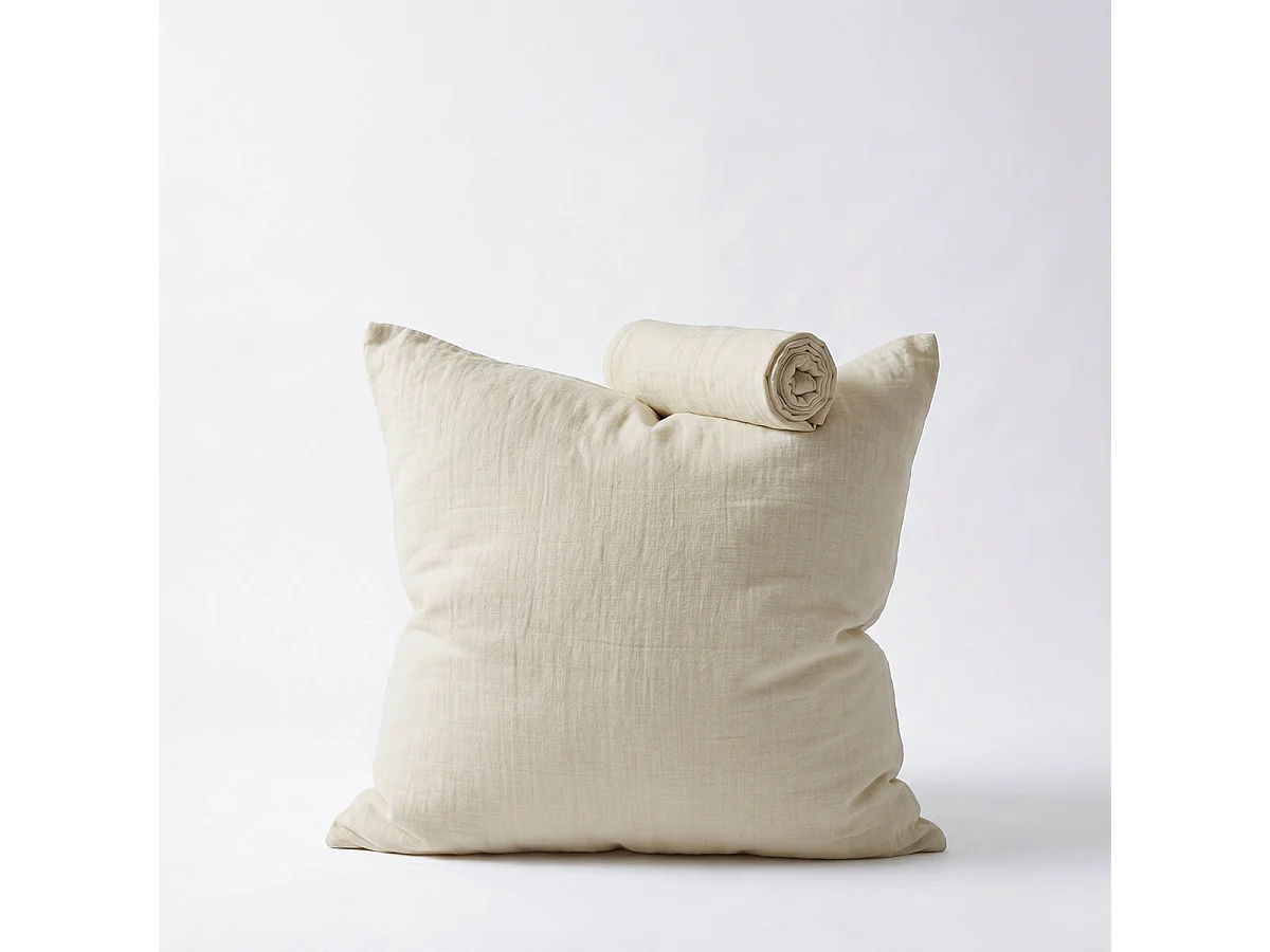 Lot 2 taies d'oreiller gaze de coton écrue 63x63 cm