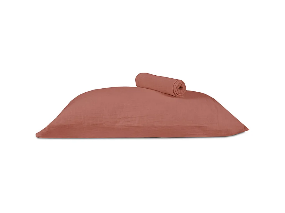 Lot 2 taies d'oreiller gaze de coton Terracotta 63x63 cm
