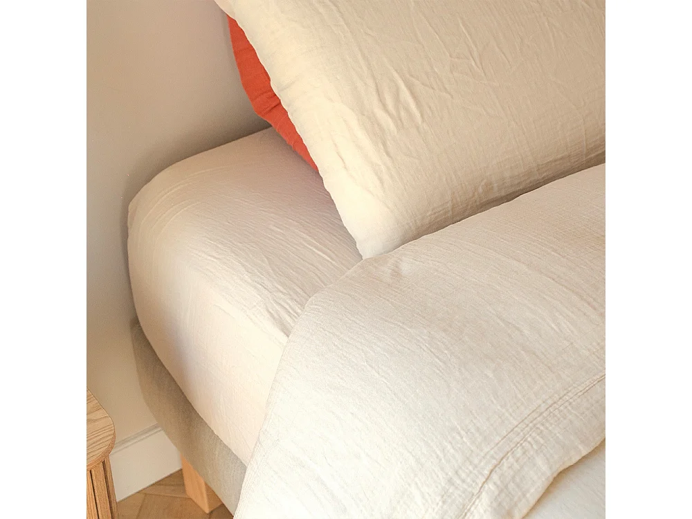 Lot 2 taies d'oreiller gaze de coton écrue 50x70 cm