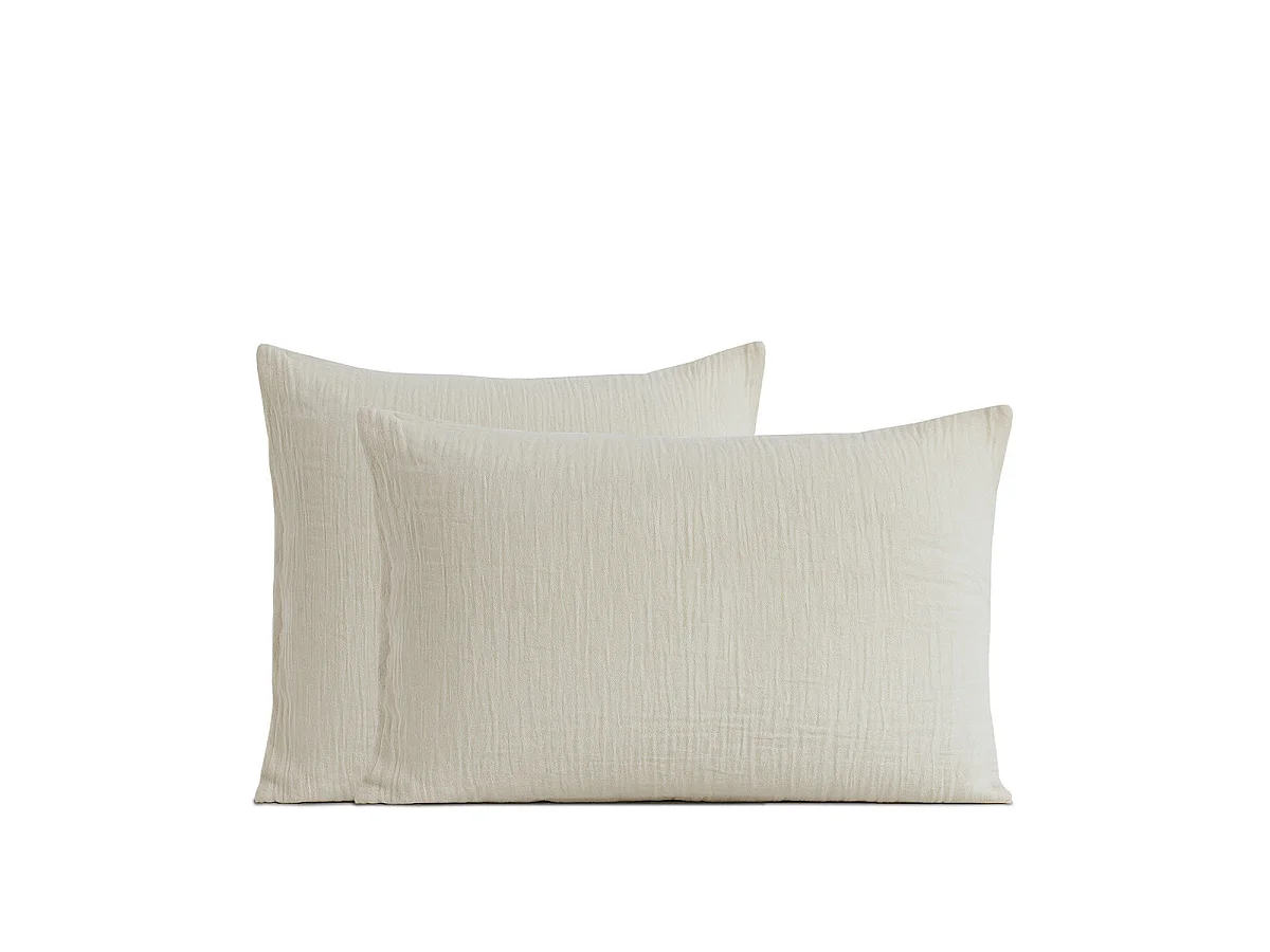 Lot 2 taies d'oreiller gaze de coton écrue 50x70 cm