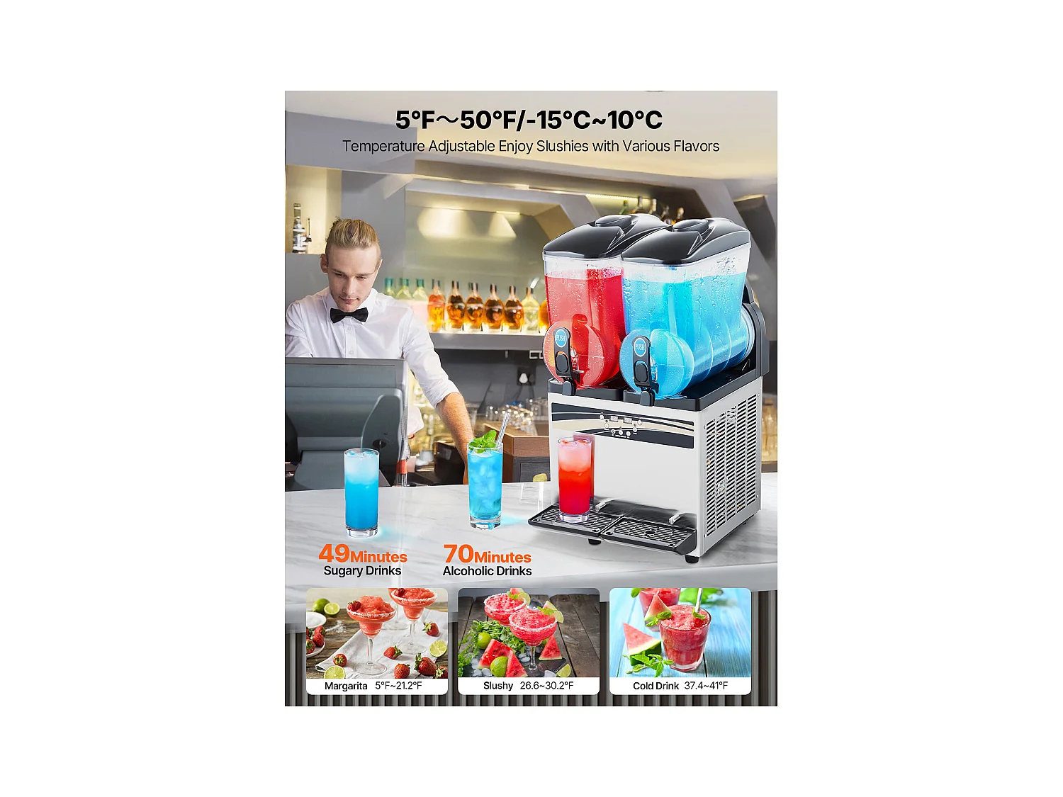 Machine à Granité SucceBuy, 2 Réservoirs de 15 L, Acier Inoxydable, Distributeur de Boissons Glacées, pour Maison, Restaurants, Cafés, Bars