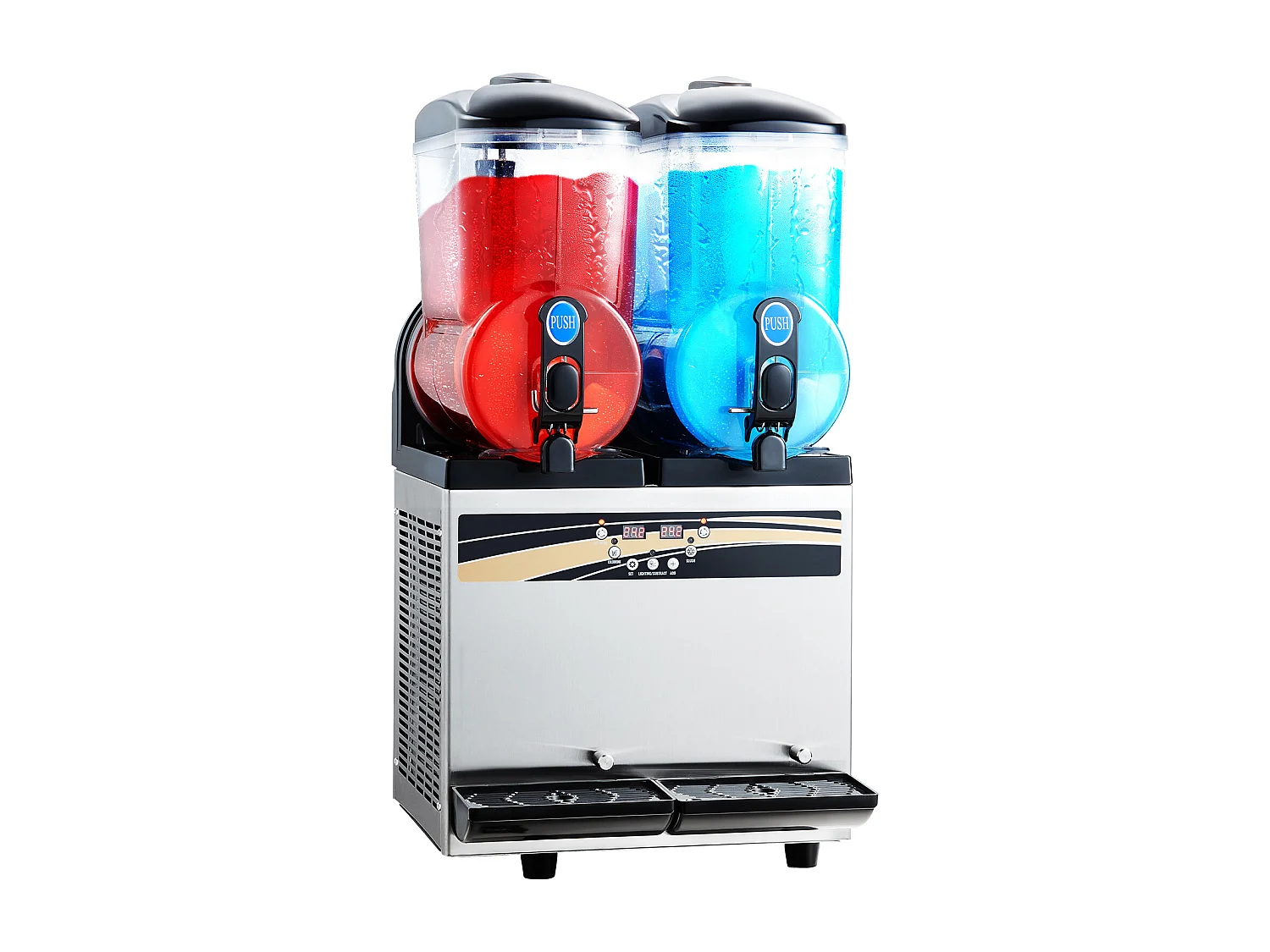 Machine à Granité SucceBuy, 2 Réservoirs de 15 L, Acier Inoxydable, Distributeur de Boissons Glacées, pour Maison, Restaurants, Cafés, Bars