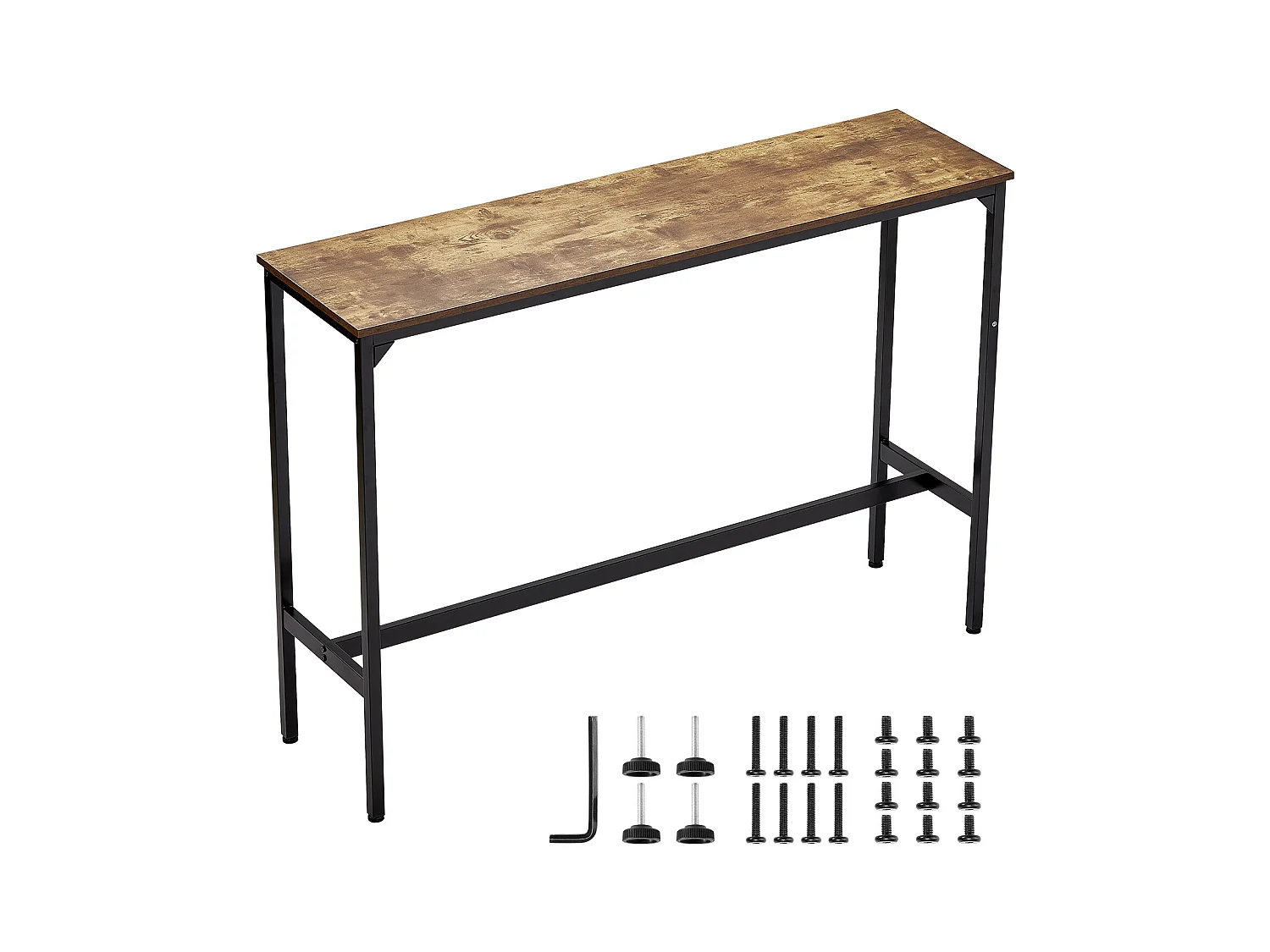 Table de Bar SucceBuy, 139.7x38.1x99.1cm, Table Haute avec Structure Métallique Solide, Bureau Étroit et Long pour Cocktails, Facile à Monter