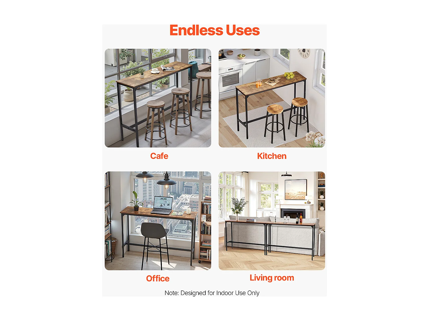 Bartisch SucceBuy, 139.7x38.1x99.1cm, Hoher Tisch mit Solider Metallstruktur, Schmale Lange Theke für Cocktails, Einfach zu Montieren