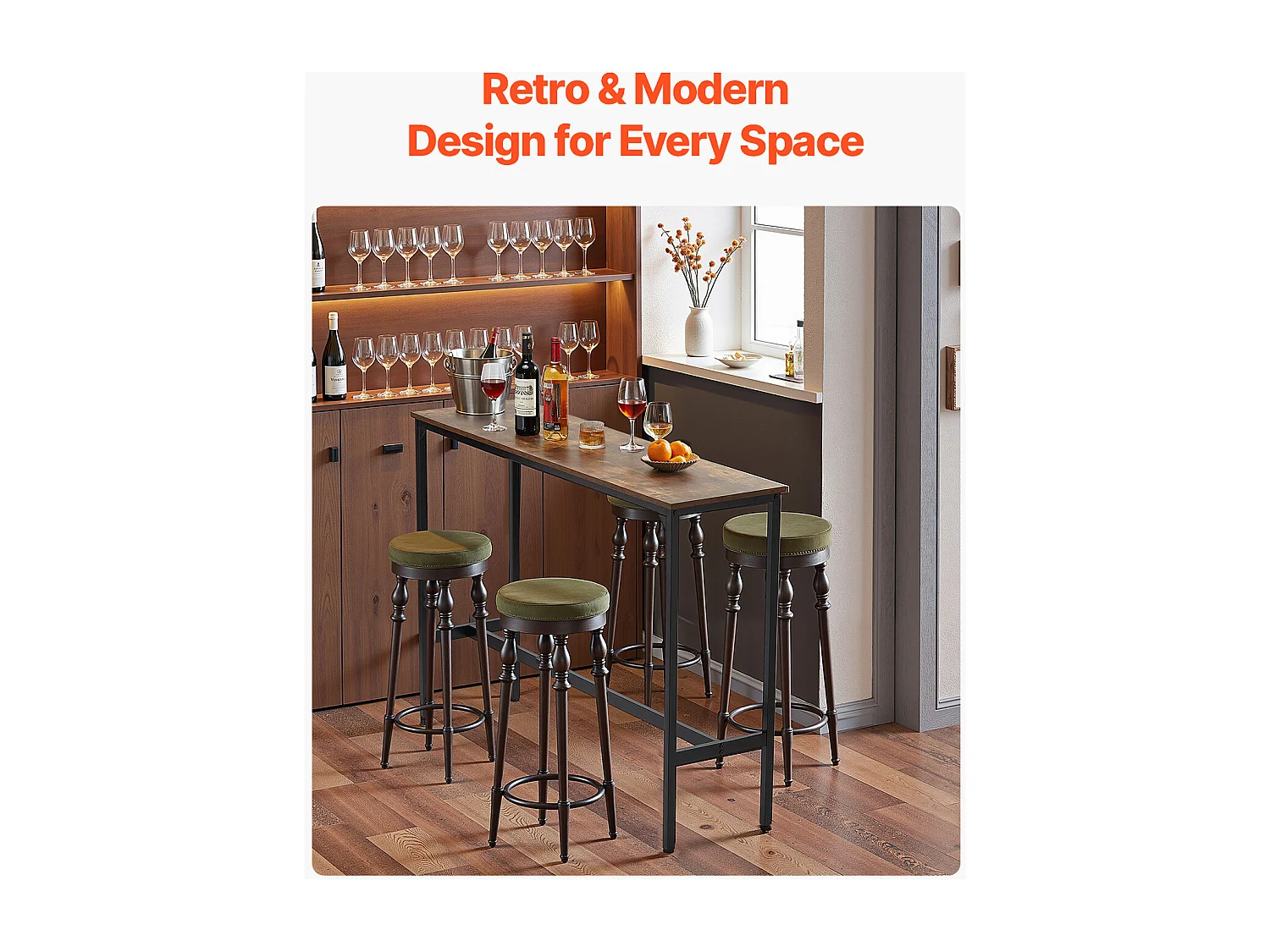 Bartisch SucceBuy, 139.7x38.1x99.1cm, Hoher Tisch mit Solider Metallstruktur, Schmale Lange Theke für Cocktails, Einfach zu Montieren