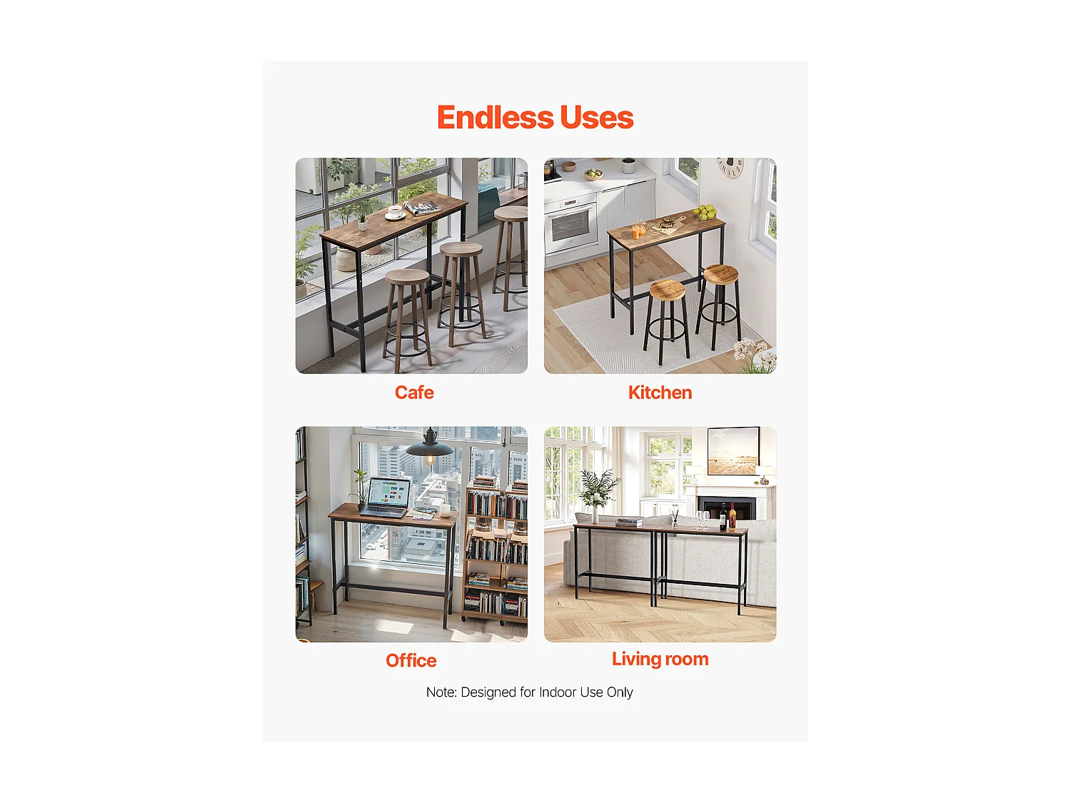 Bar Tafel SucceBuy 99.1 x 40.6 x 90.2 cm, Hoge Tafel met Stevige Metalen Structuur, Smalle Lange Bureau voor Cocktails, Eenvoudige Montage