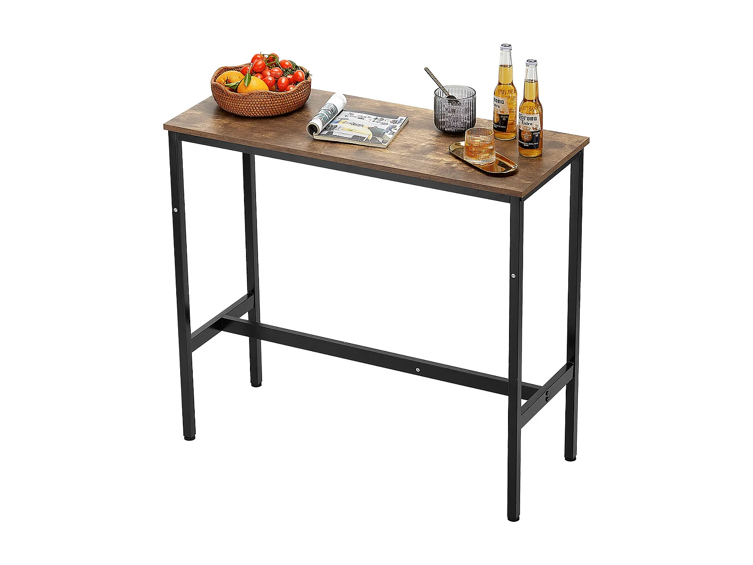 Bar Tafel SucceBuy 99.1 x 40.6 x 90.2 cm, Hoge Tafel met Stevige Metalen Structuur, Smalle Lange Bureau voor Cocktails, Eenvoudige Montage