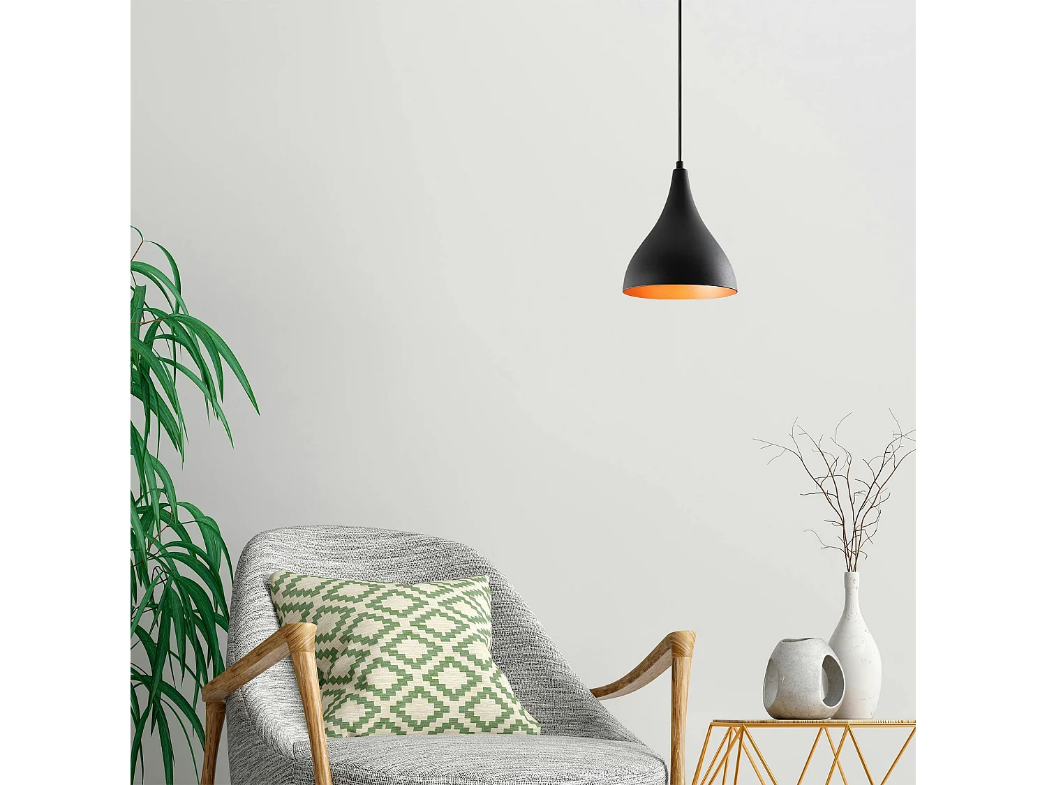 Suspension de cuisine noire mate – intérieur cuivré SILE