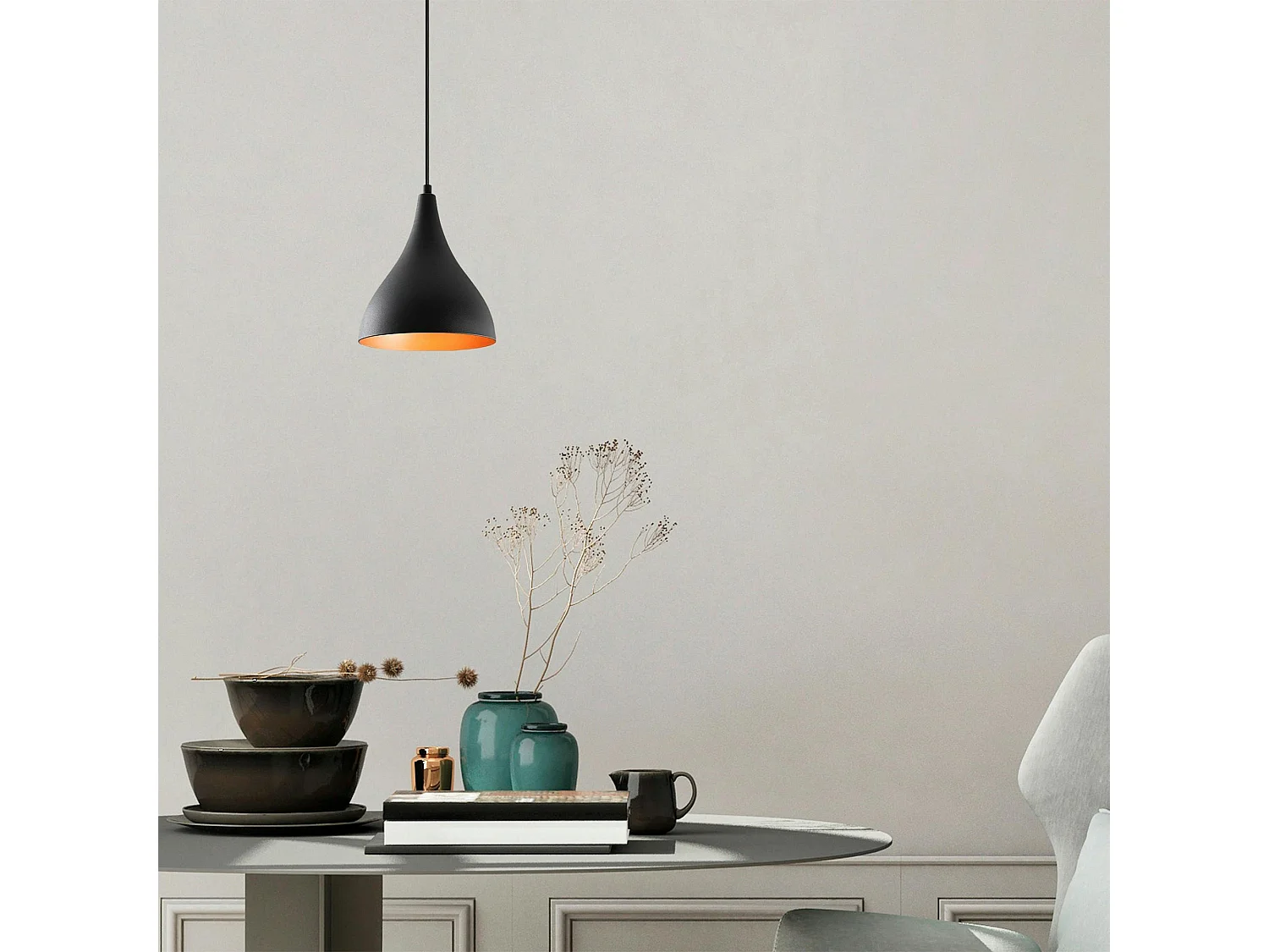 Suspension de cuisine noire mate – intérieur cuivré SILE