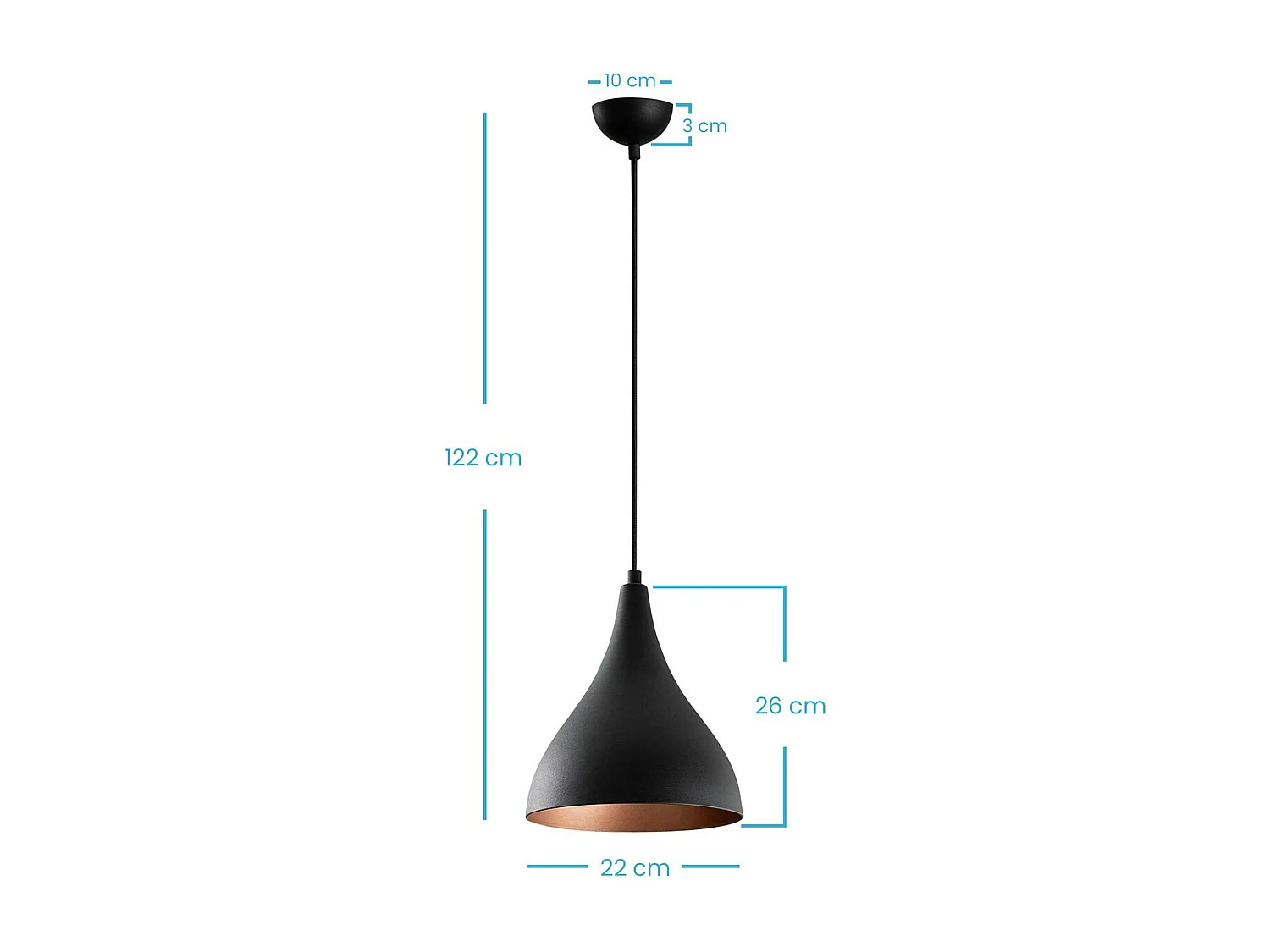 Suspension de cuisine noire mate – intérieur cuivré SILE