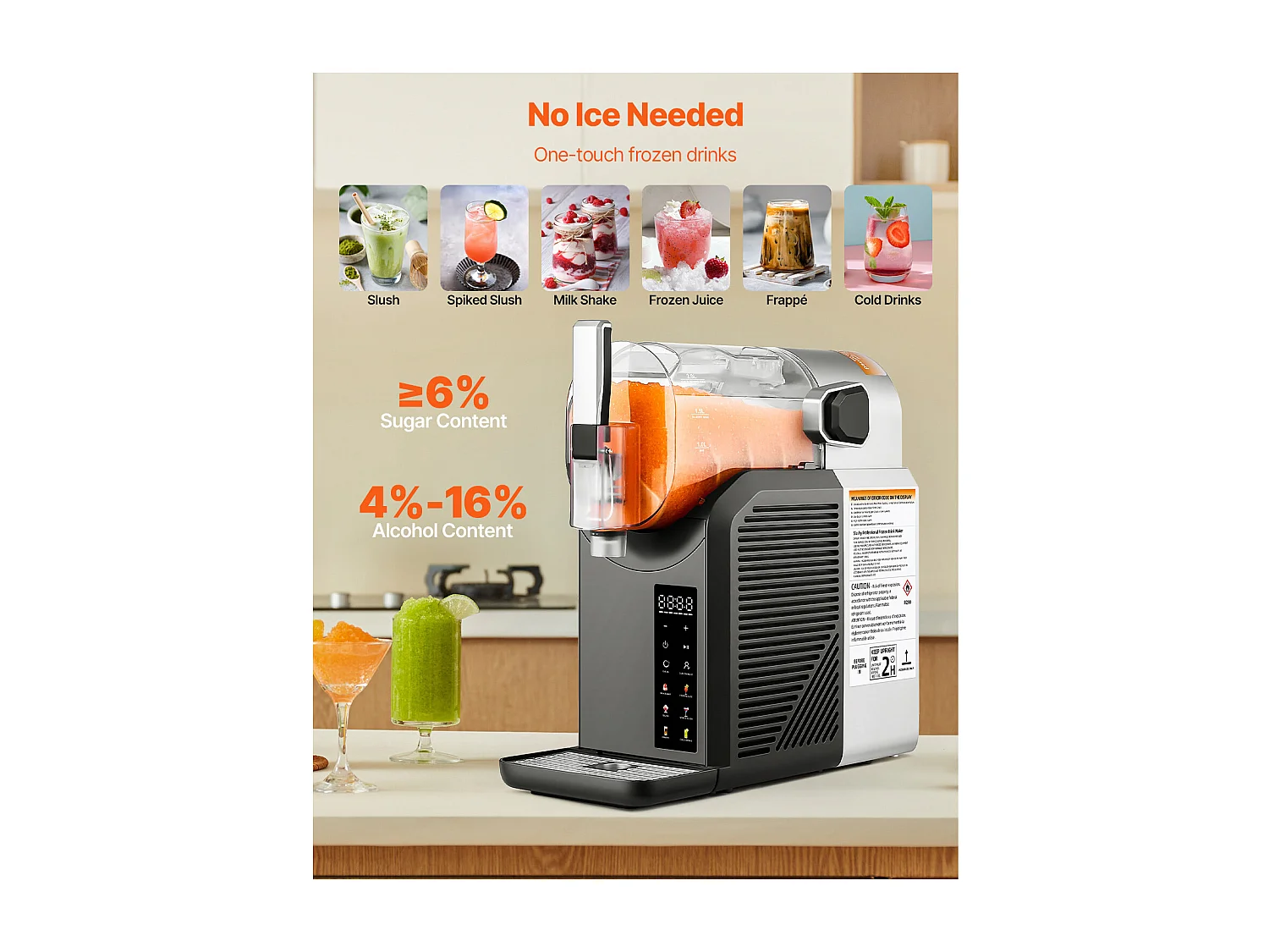 Machine à Granité SucceBuy, Capacité 2 L, Acier Inoxydable, Autonettoyante, Distributeur de Boissons Glacées, pour Maison, Restaurants, Cafés, Bars