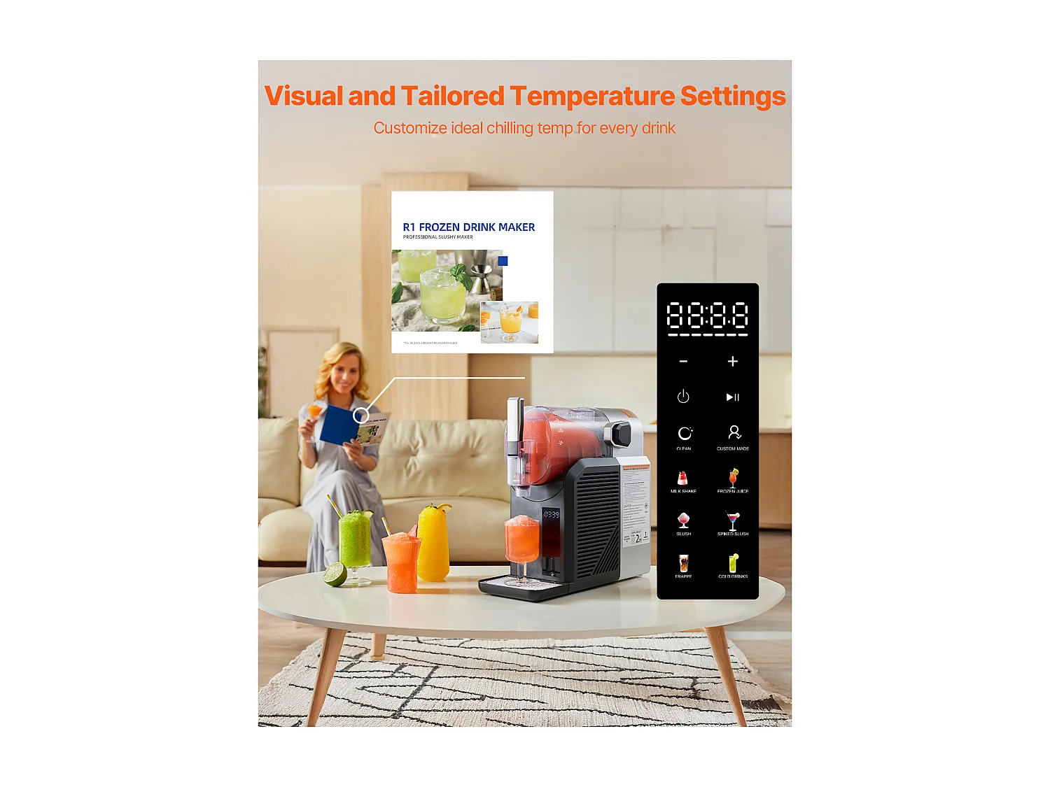 Machine à Granité SucceBuy, Capacité 2 L, Acier Inoxydable, Autonettoyante, Distributeur de Boissons Glacées, pour Maison, Restaurants, Cafés, Bars