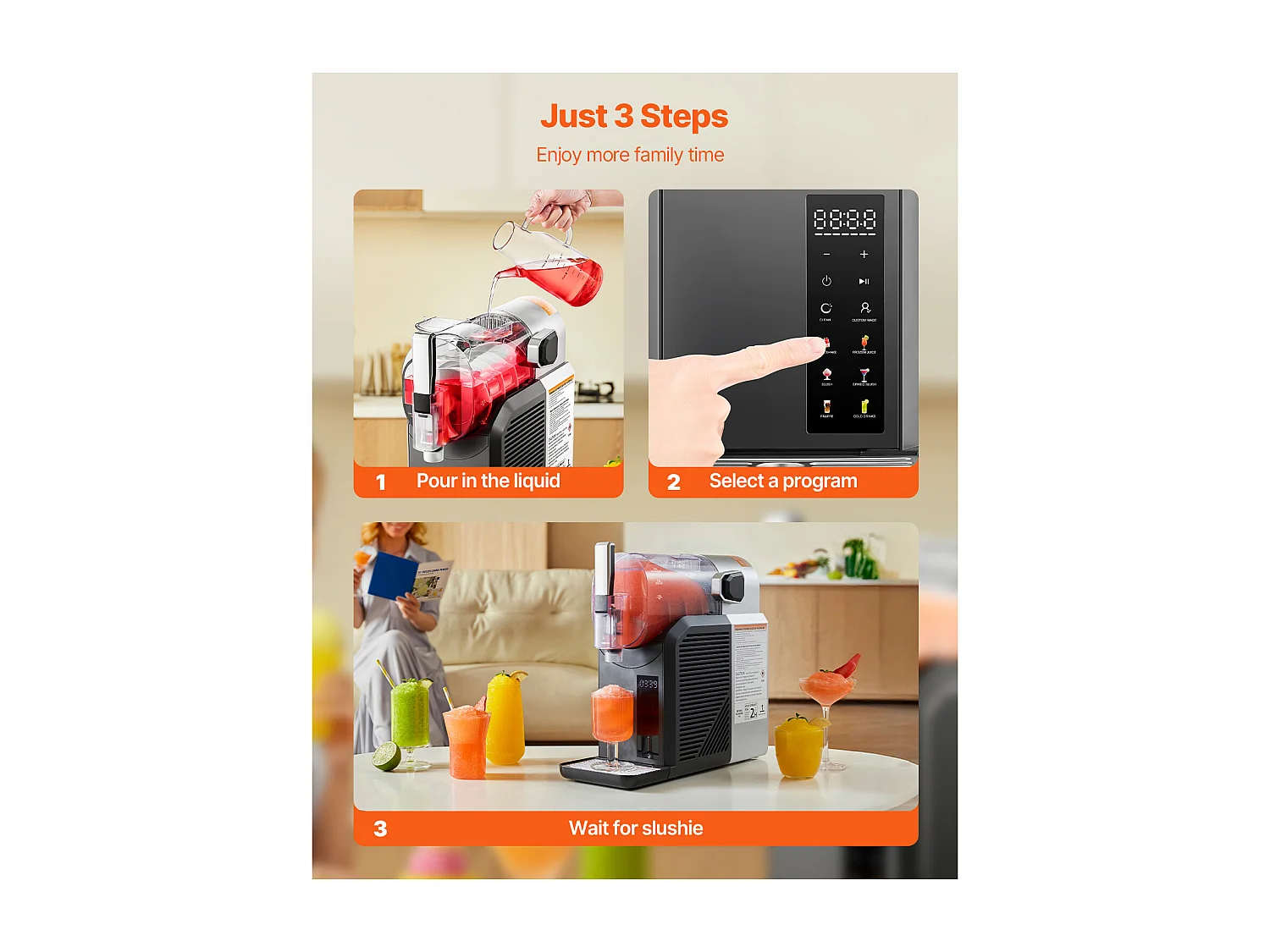 Machine à Granité SucceBuy, Capacité 2 L, Acier Inoxydable, Autonettoyante, Distributeur de Boissons Glacées, pour Maison, Restaurants, Cafés, Bars