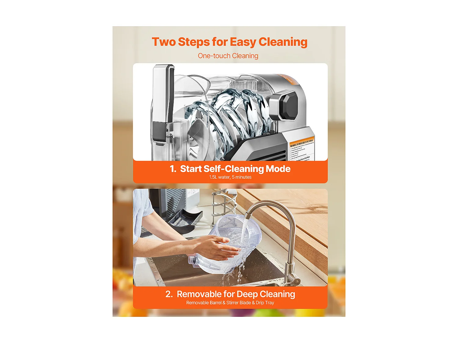 Machine à Granité SucceBuy, Capacité 2 L, Acier Inoxydable, Autonettoyante, Distributeur de Boissons Glacées, pour Maison, Restaurants, Cafés, Bars