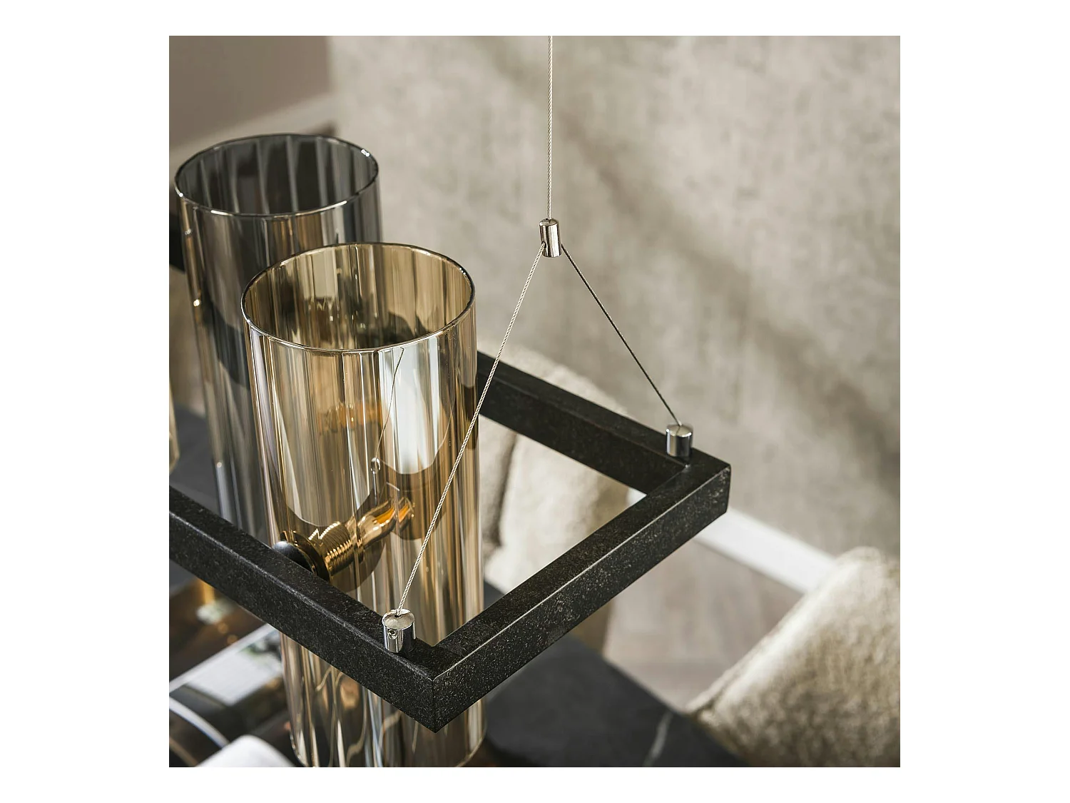 Suspension en verre ambré et chromé, 10 abat-jour RALF