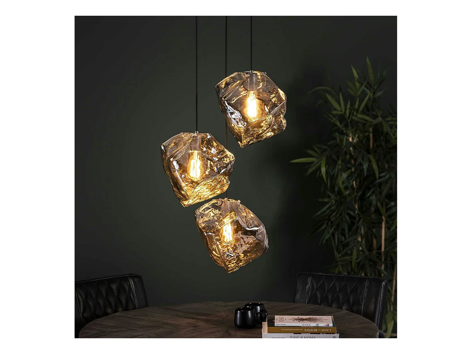 Suspension contemporaine 3 lampes effet glaçon finition chromée NIAGARA