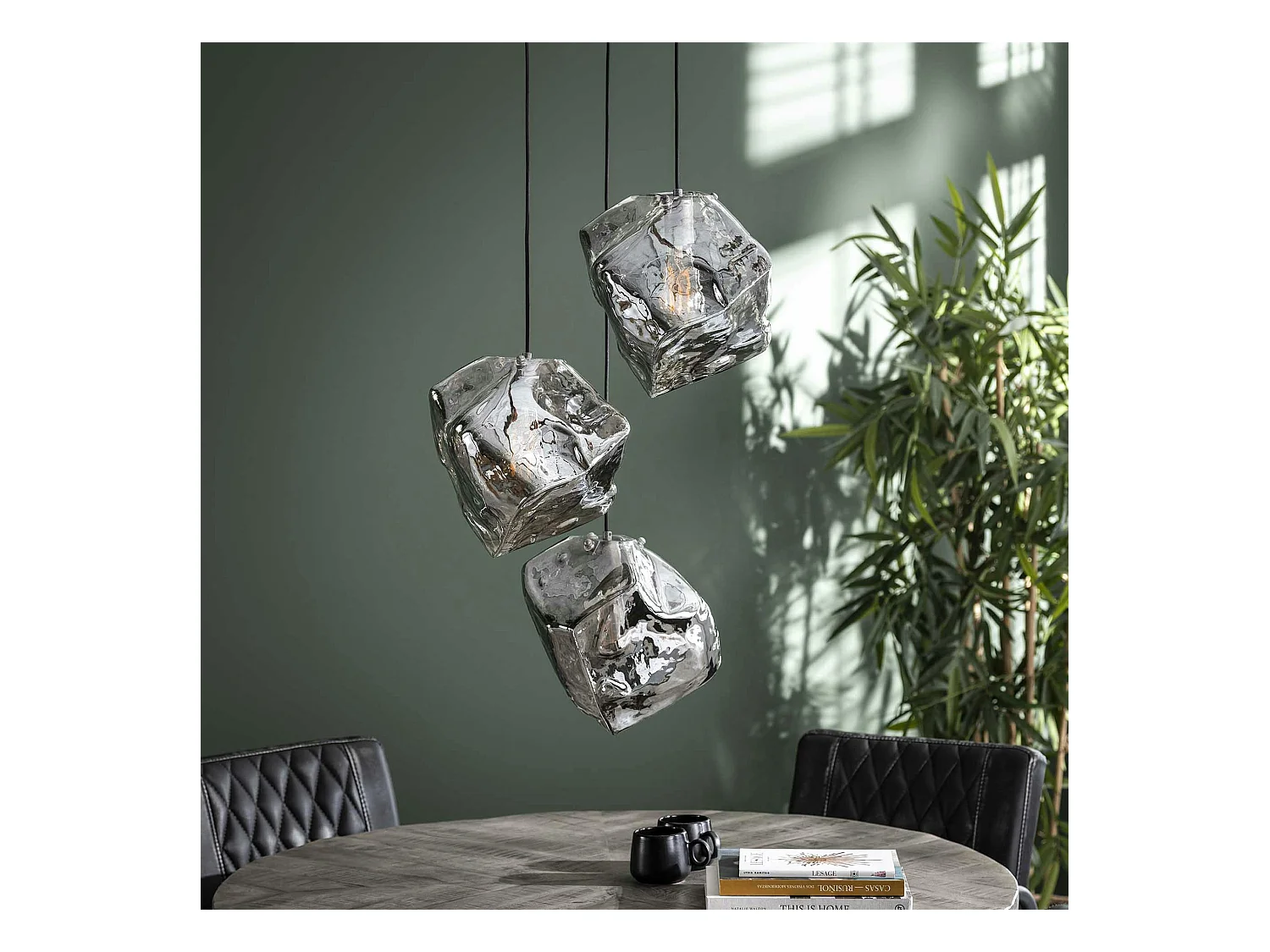 Suspension contemporaine 3 lampes effet glaçon finition chromée NIAGARA