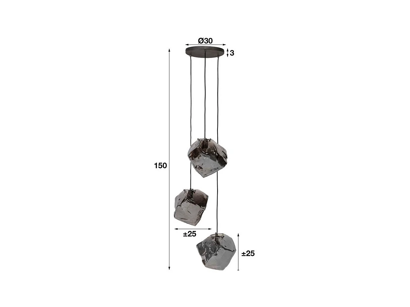 Suspension contemporaine 3 lampes effet glaçon finition chromée NIAGARA