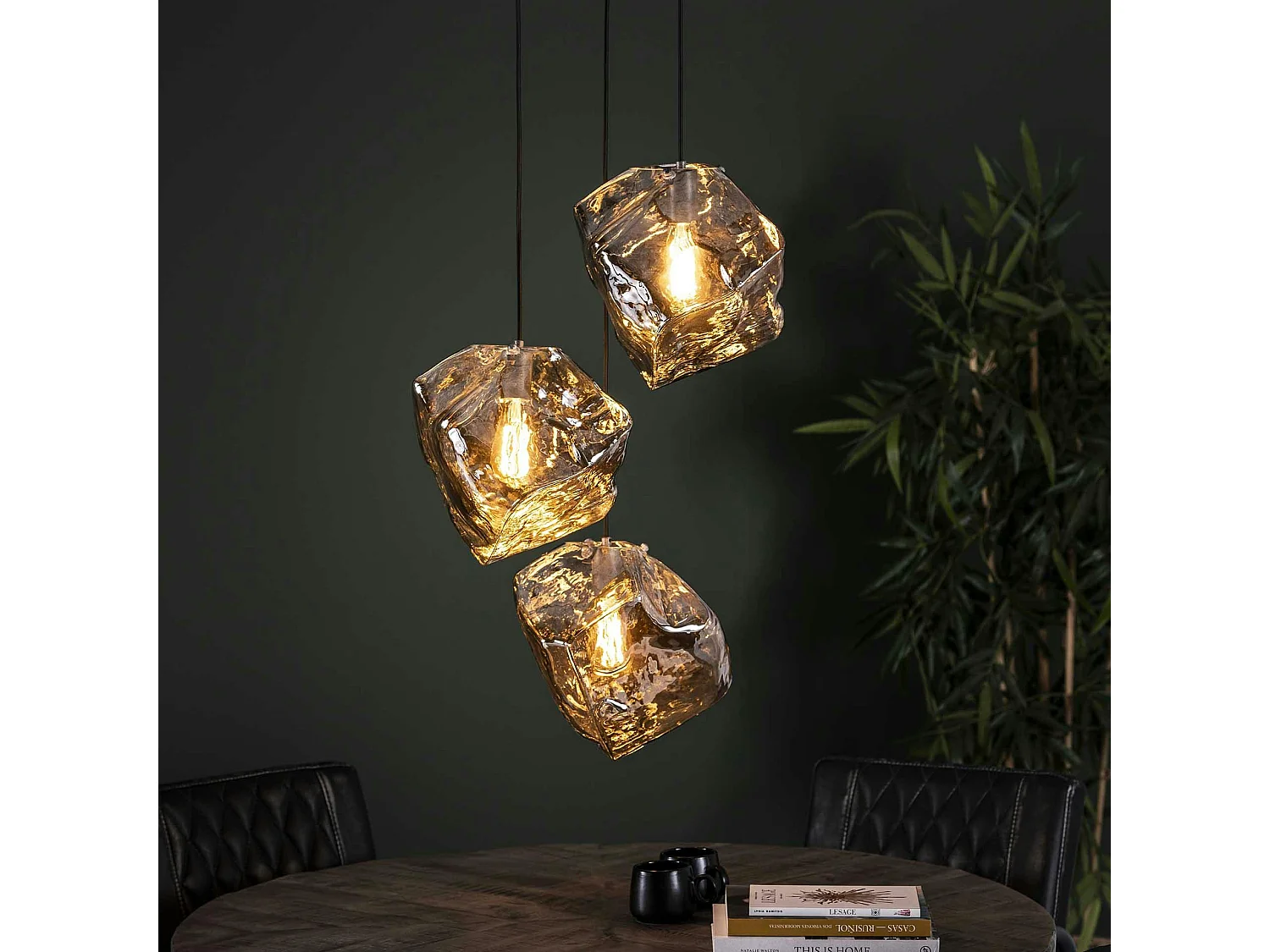 Suspension contemporaine 3 lampes effet glaçon finition chromée NIAGARA