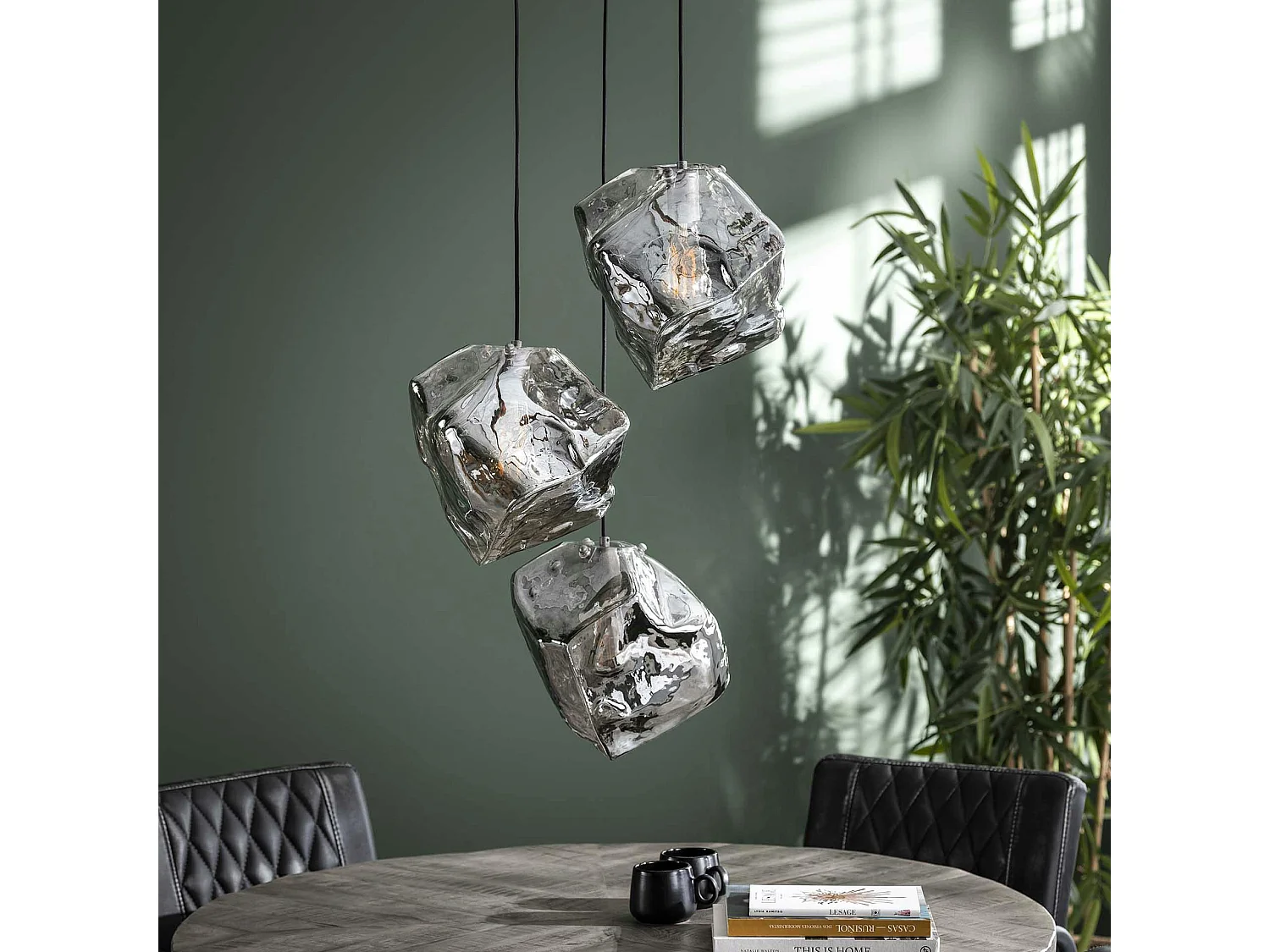 Suspension contemporaine 3 lampes effet glaçon finition chromée NIAGARA