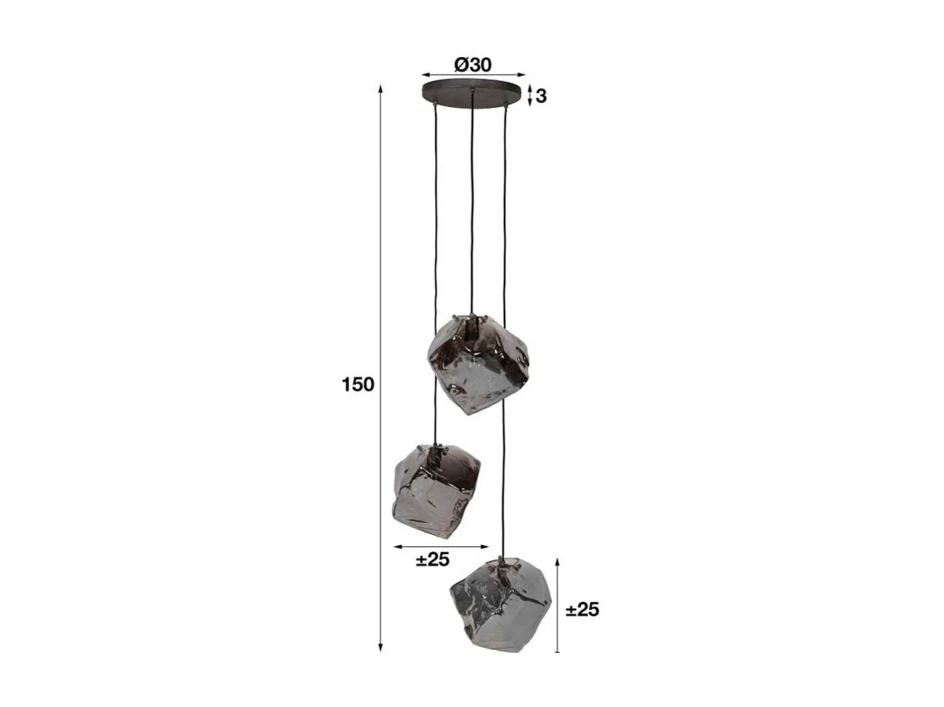Suspension contemporaine 3 lampes effet glaçon finition chromée NIAGARA