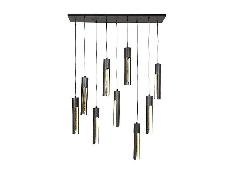 Suspension noire 9 abat-jour forme tube RALF