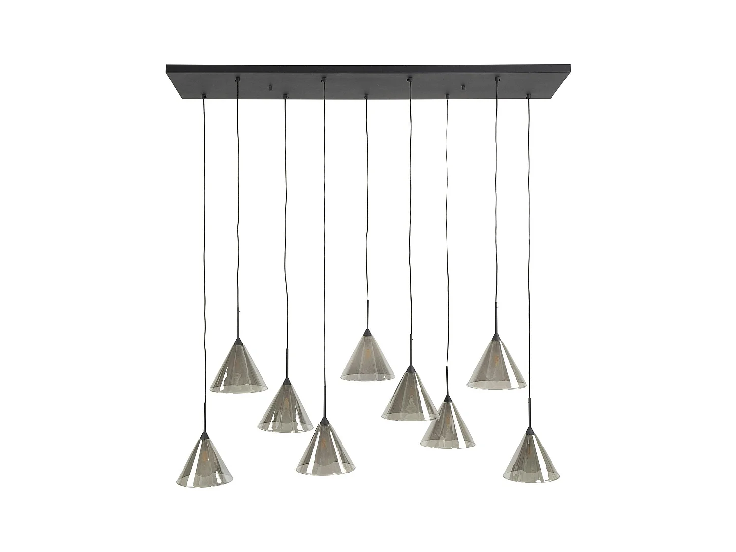 Suspension design en verre fumé 9 abat-jour coniques RALF