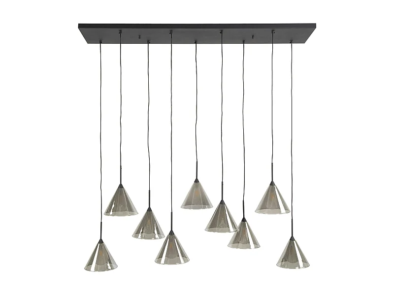 Suspension design en verre fumé 9 abat-jour coniques RALF
