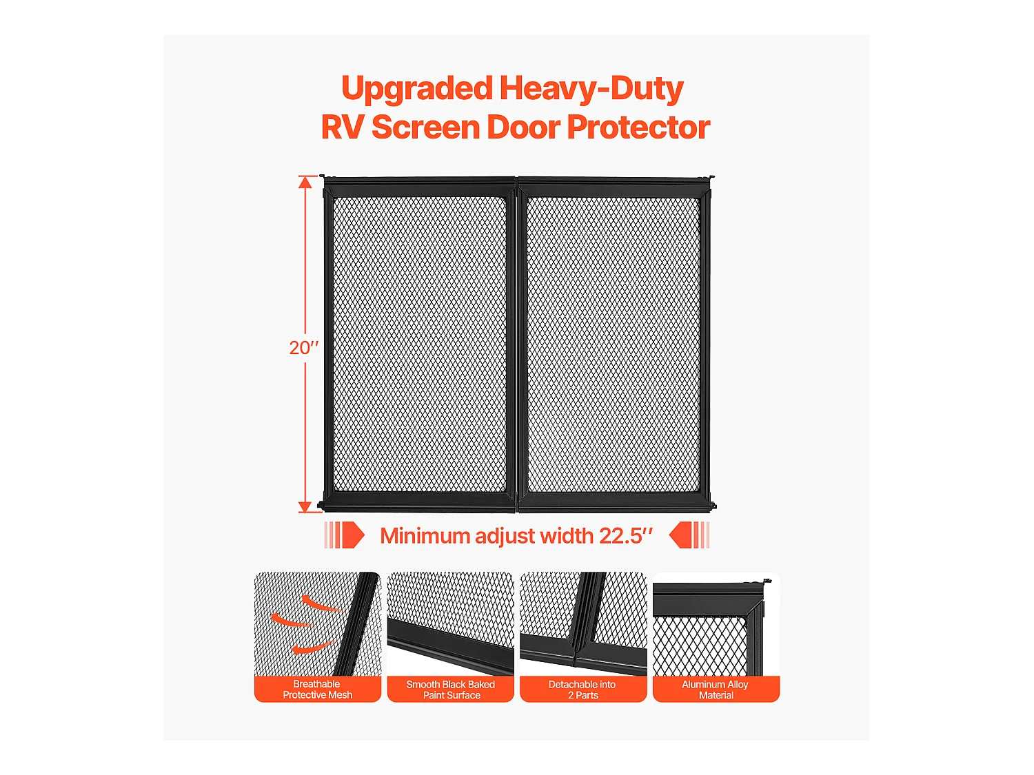 Moustiquaire pour Porte SucceBuy de Caravane 57.15 x 50.8 cm, Facile à Installer, Filet de Protection Robuste et Respirant, Protection d'Entrée Idéale