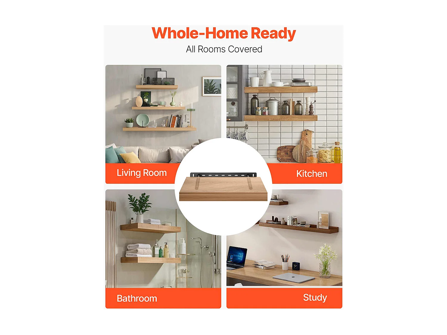 Support d'Étagère SucceBuy Flottante Robuste, 40.64x15.74x3.81 cm, Lot de 2, Capacité de Charge 68 kg, avec Accessoires, Fixation Murale Dissimulée