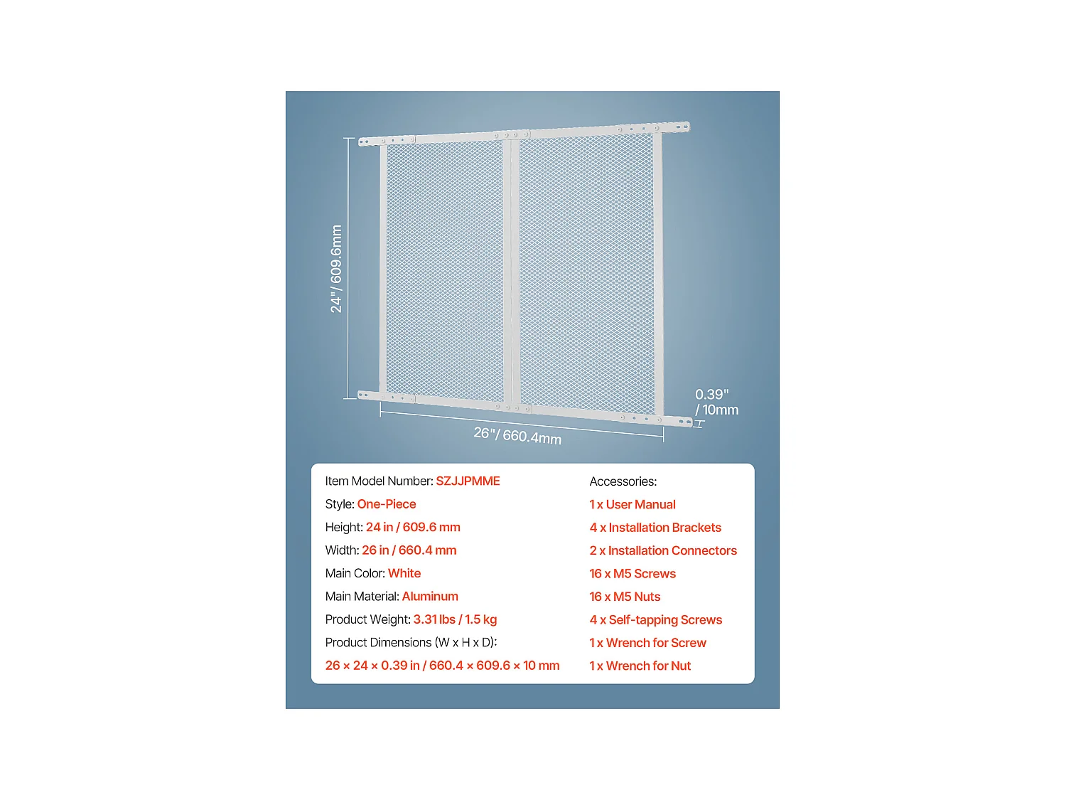 Moustiquaire de Porte SucceBuy de Camping-Car 66.04 x 60.96 cm, Facile à Installer, Filet de Protection pour Animaux en Alliage d'Aluminium Robuste, Blanc