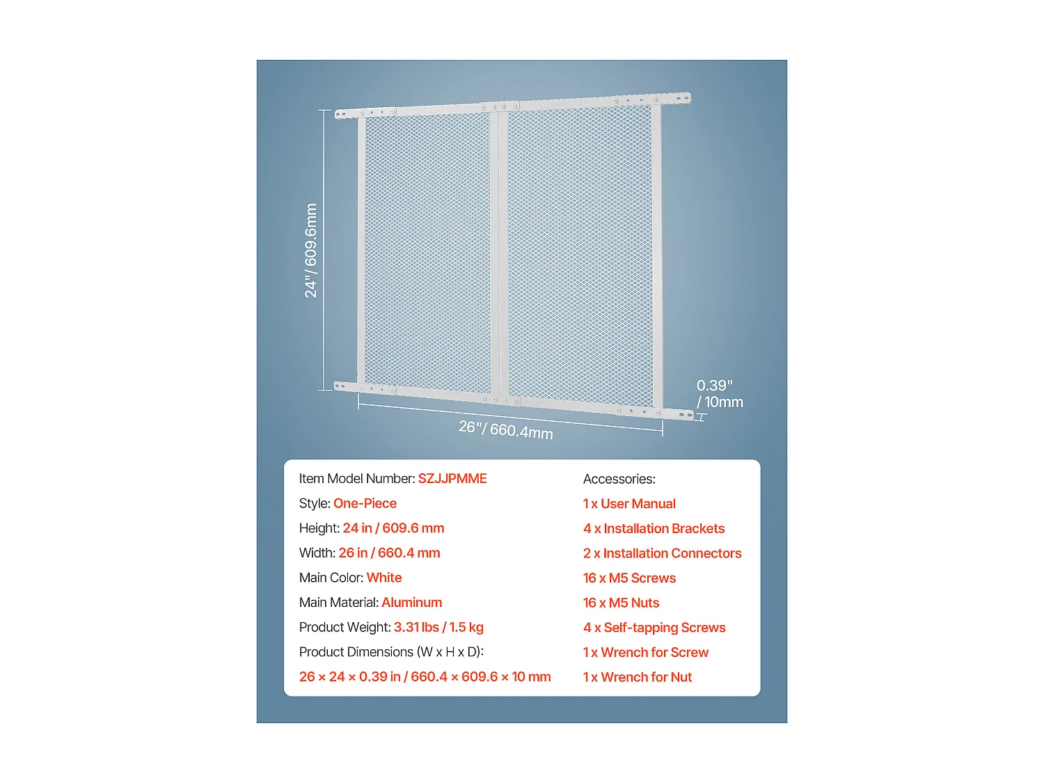 Moustiquaire de Porte SucceBuy de Camping-Car 66.04 x 60.96 cm, Facile à Installer, Filet de Protection pour Animaux en Alliage d'Aluminium Robuste, Blanc