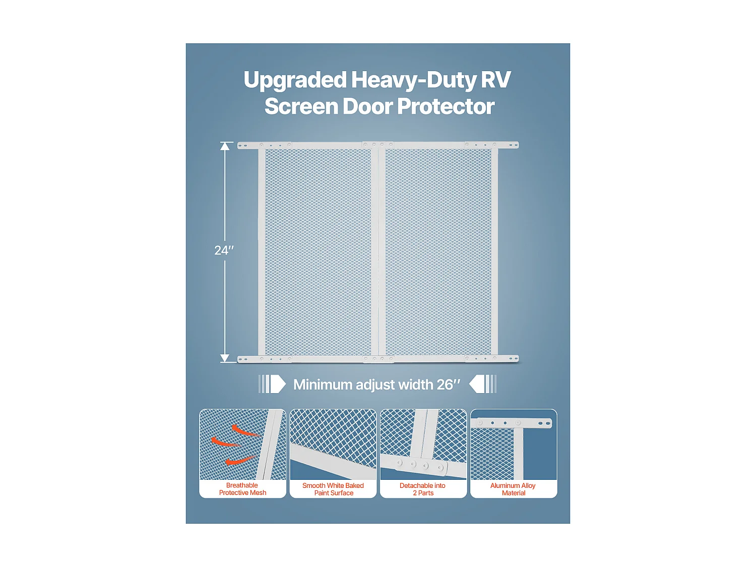 Moustiquaire de Porte SucceBuy de Camping-Car 66.04 x 60.96 cm, Facile à Installer, Filet de Protection pour Animaux en Alliage d'Aluminium Robuste, Blanc