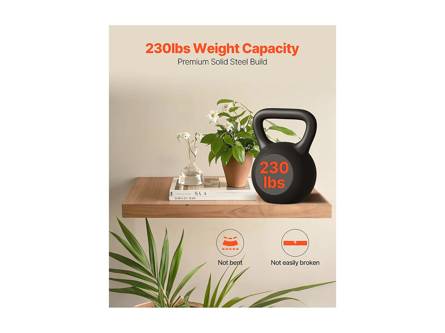 Support d'Étagère Flottante Robuste SucceBuy, Idéal pour Étagères Murables, 116.8x15.74x7.62 cm, Capacité de Charge 104 kg, avec Accessoires