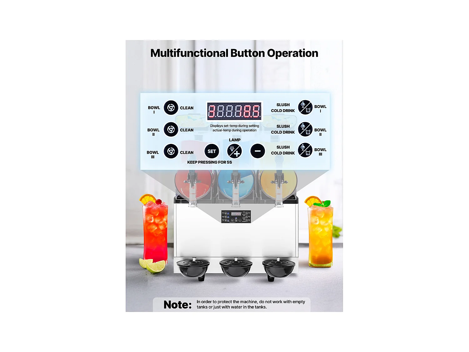 Machine à Granité SucceBuy, 3 Réservoirs de 15 L, Acier Inoxydable, Distributeur de Boissons Glacées, pour Maison, Restaurants, Cafés, Bars