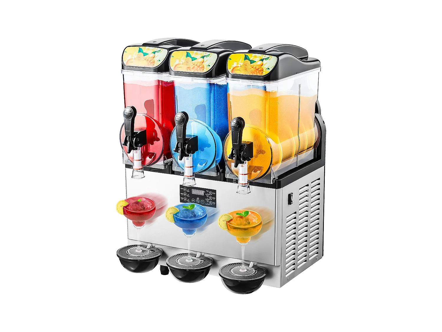 Machine à Granité SucceBuy, 3 Réservoirs de 15 L, Acier Inoxydable, Distributeur de Boissons Glacées, pour Maison, Restaurants, Cafés, Bars