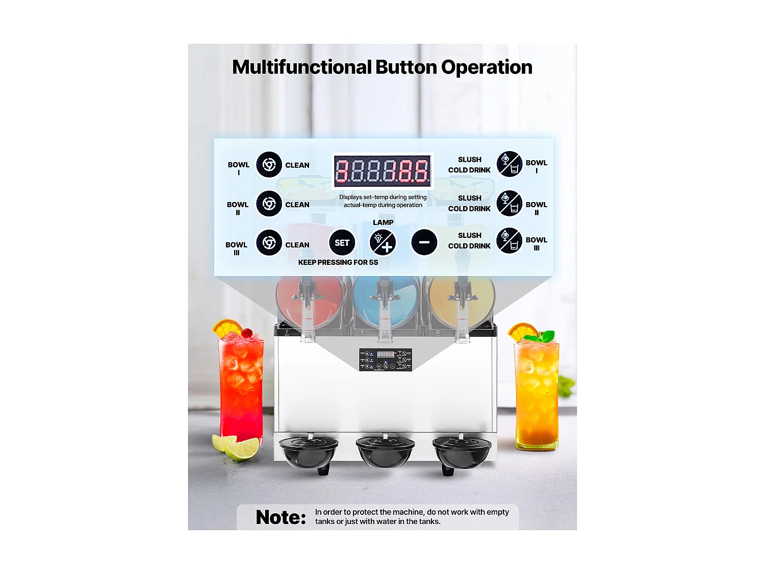 Machine à Granité SucceBuy, 3 Réservoirs de 15 L, Acier Inoxydable, Distributeur de Boissons Glacées, pour Maison, Restaurants, Cafés, Bars