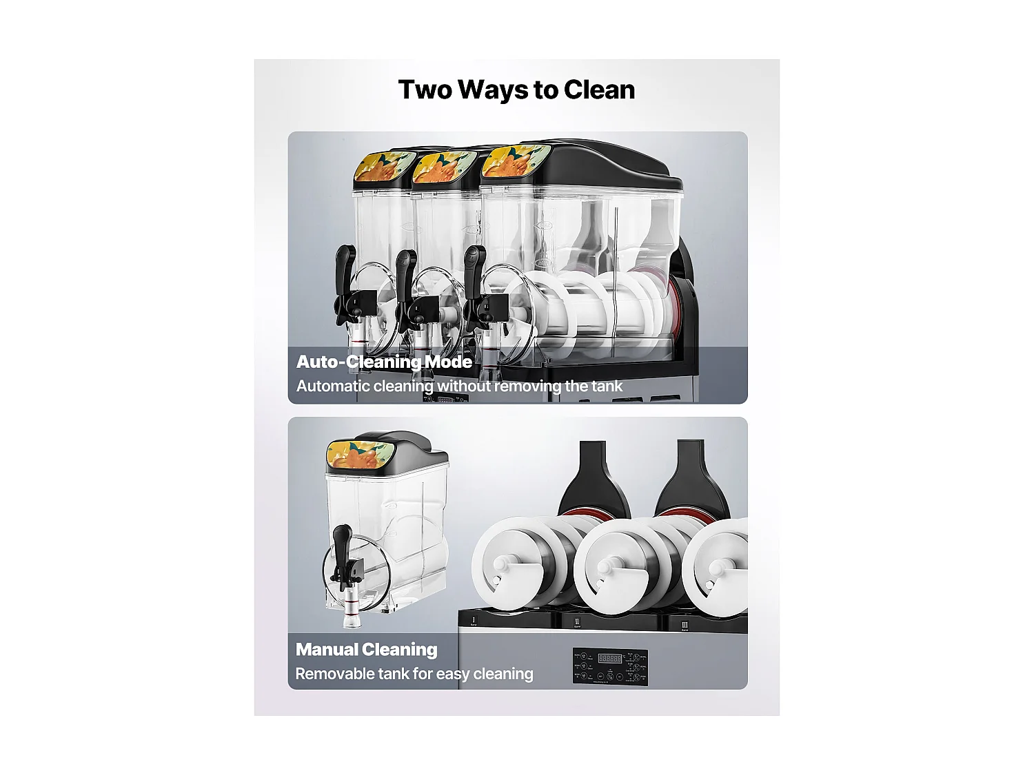 Machine à Granité SucceBuy, 3 Réservoirs de 15 L, Acier Inoxydable, Distributeur de Boissons Glacées, pour Maison, Restaurants, Cafés, Bars