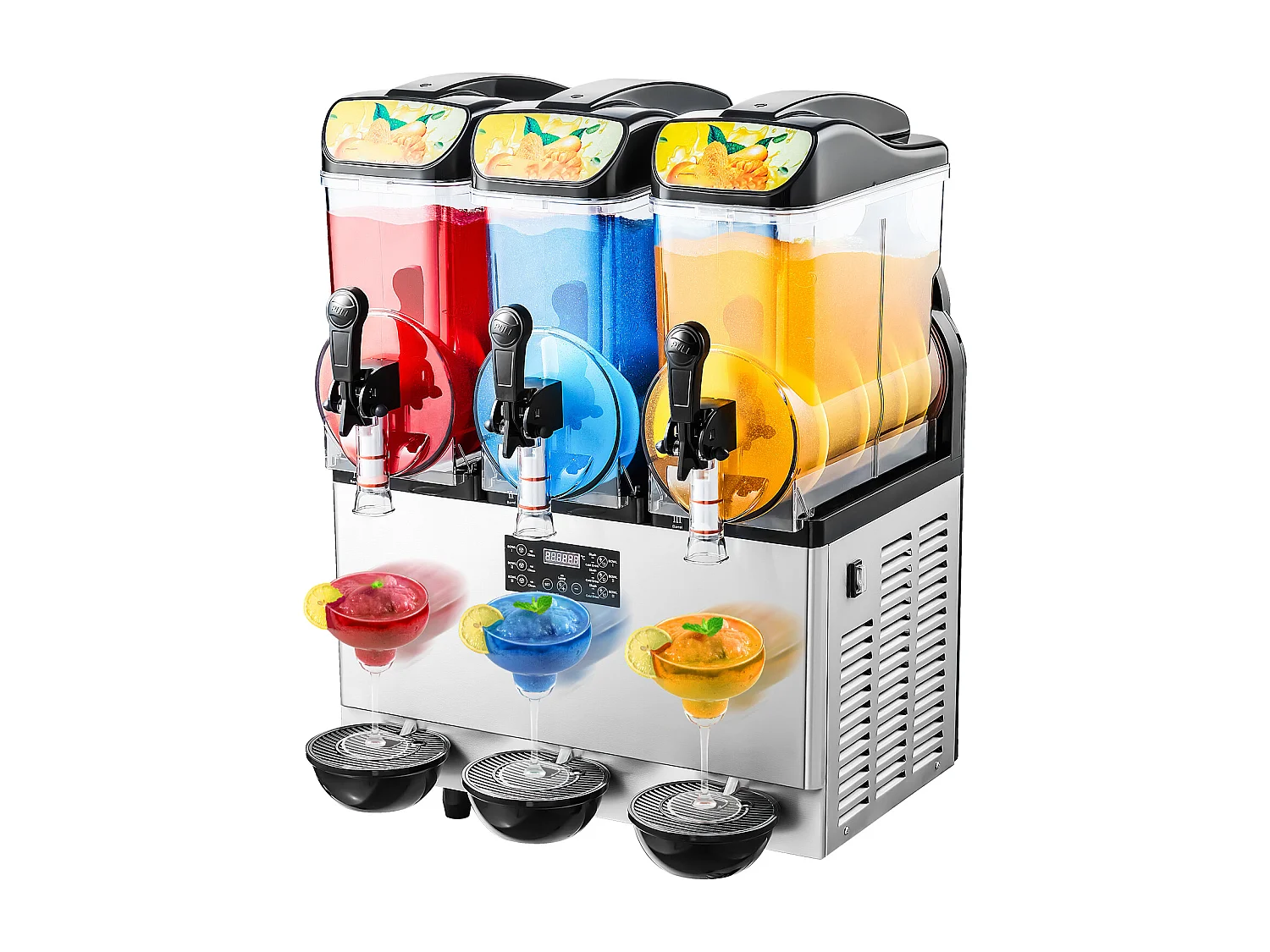 Machine à Granité SucceBuy, 3 Réservoirs de 15 L, Acier Inoxydable, Distributeur de Boissons Glacées, pour Maison, Restaurants, Cafés, Bars