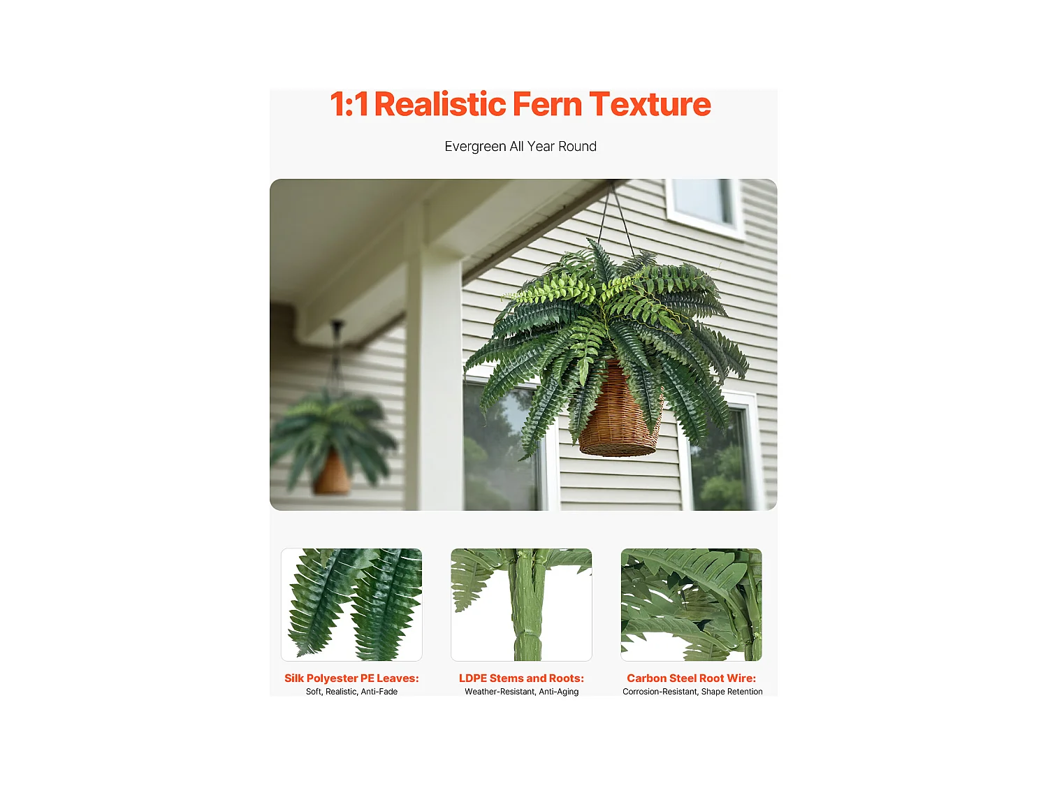 Fougère Artificielle SucceBuy, Lot de 2, Fausse Fougère de Boston 90-100 cm, 35 Feuilles, Suspendue, Décoration Int/Ext, Maison/Bureau, Pot Non Inclus