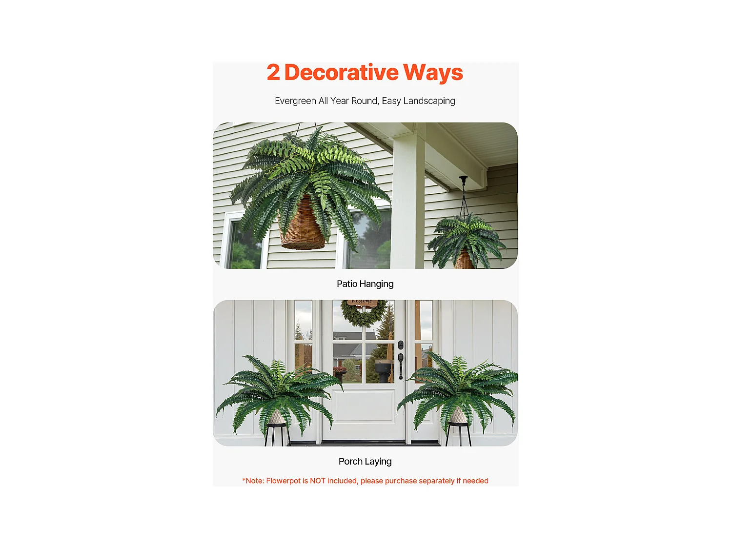 Fougère Artificielle SucceBuy, Lot de 2, Fausse Fougère de Boston 90-100 cm, 35 Feuilles, Suspendue, Décoration Int/Ext, Maison/Bureau, Pot Non Inclus