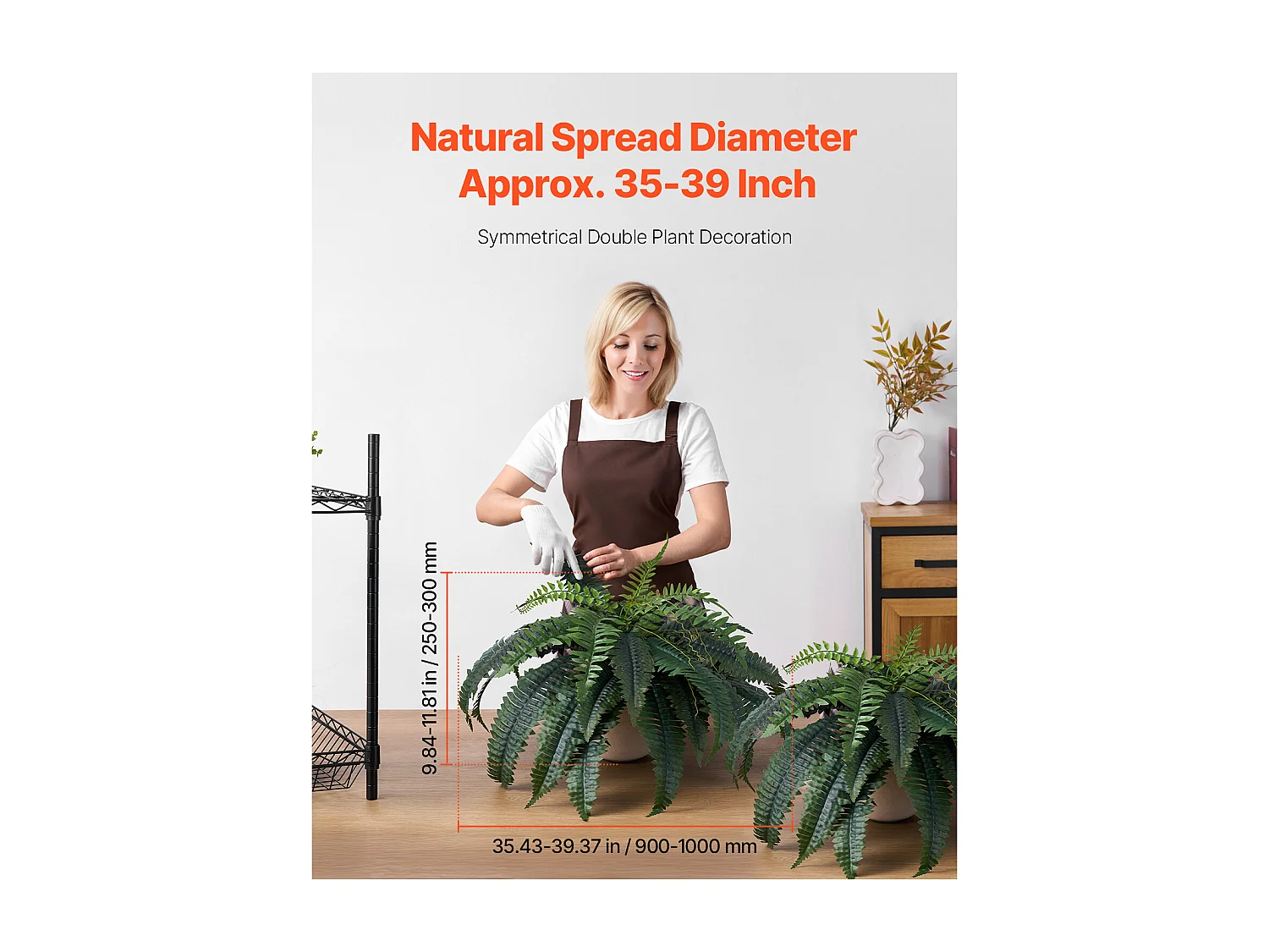 Fougère Artificielle SucceBuy, Lot de 2, Fausse Fougère de Boston 90-100 cm, 35 Feuilles, Suspendue, Décoration Int/Ext, Maison/Bureau, Pot Non Inclus