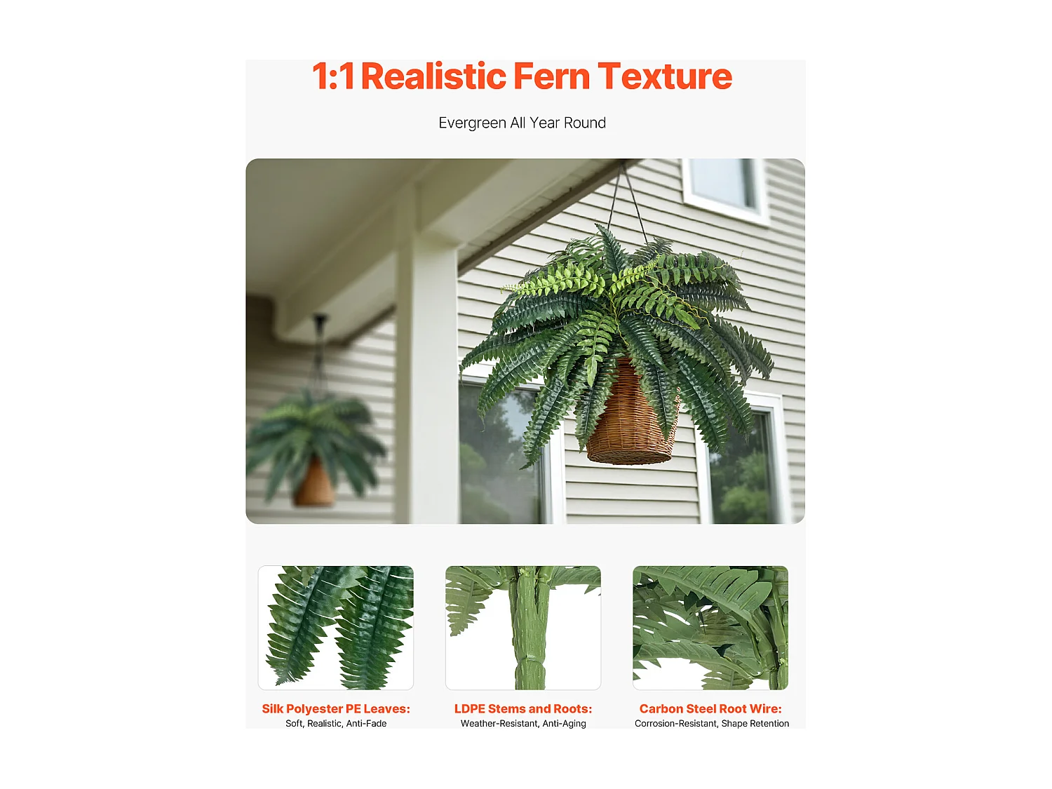 Fougère Artificielle SucceBuy, Lot de 2, Fausse Fougère de Boston 90-100 cm, 35 Feuilles, Suspendue, Décoration Int/Ext, Maison/Bureau, Pot Non Inclus