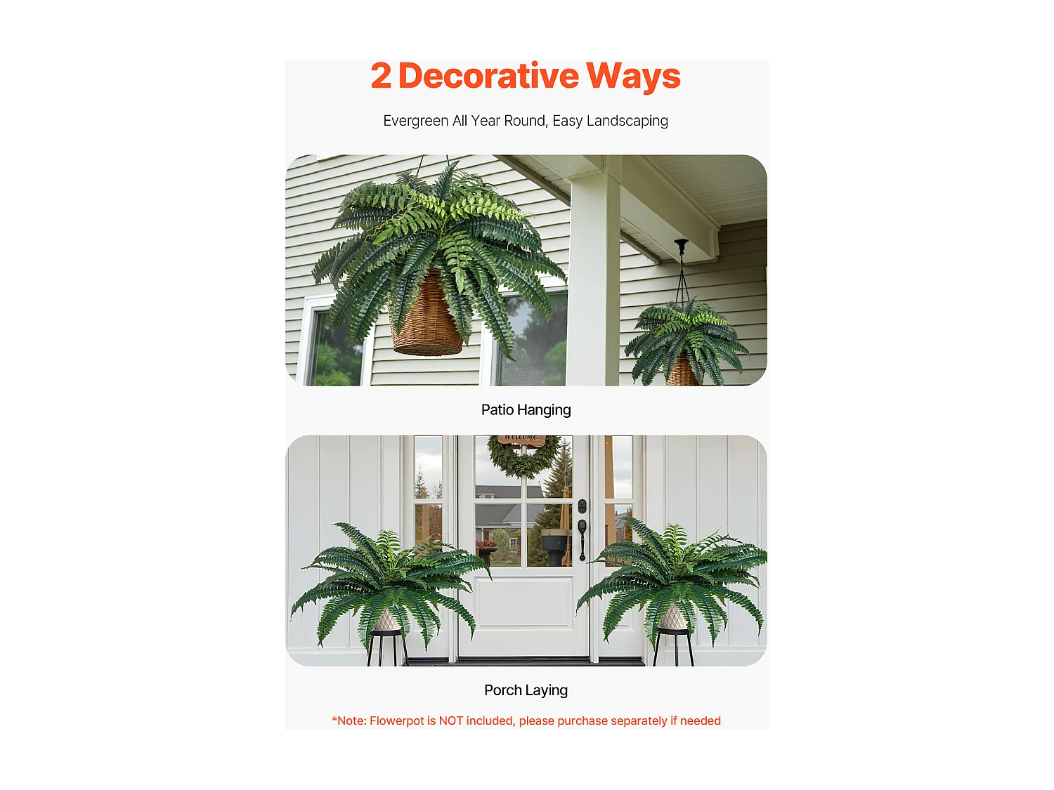 Fougère Artificielle SucceBuy, Lot de 2, Fausse Fougère de Boston 90-100 cm, 35 Feuilles, Suspendue, Décoration Int/Ext, Maison/Bureau, Pot Non Inclus