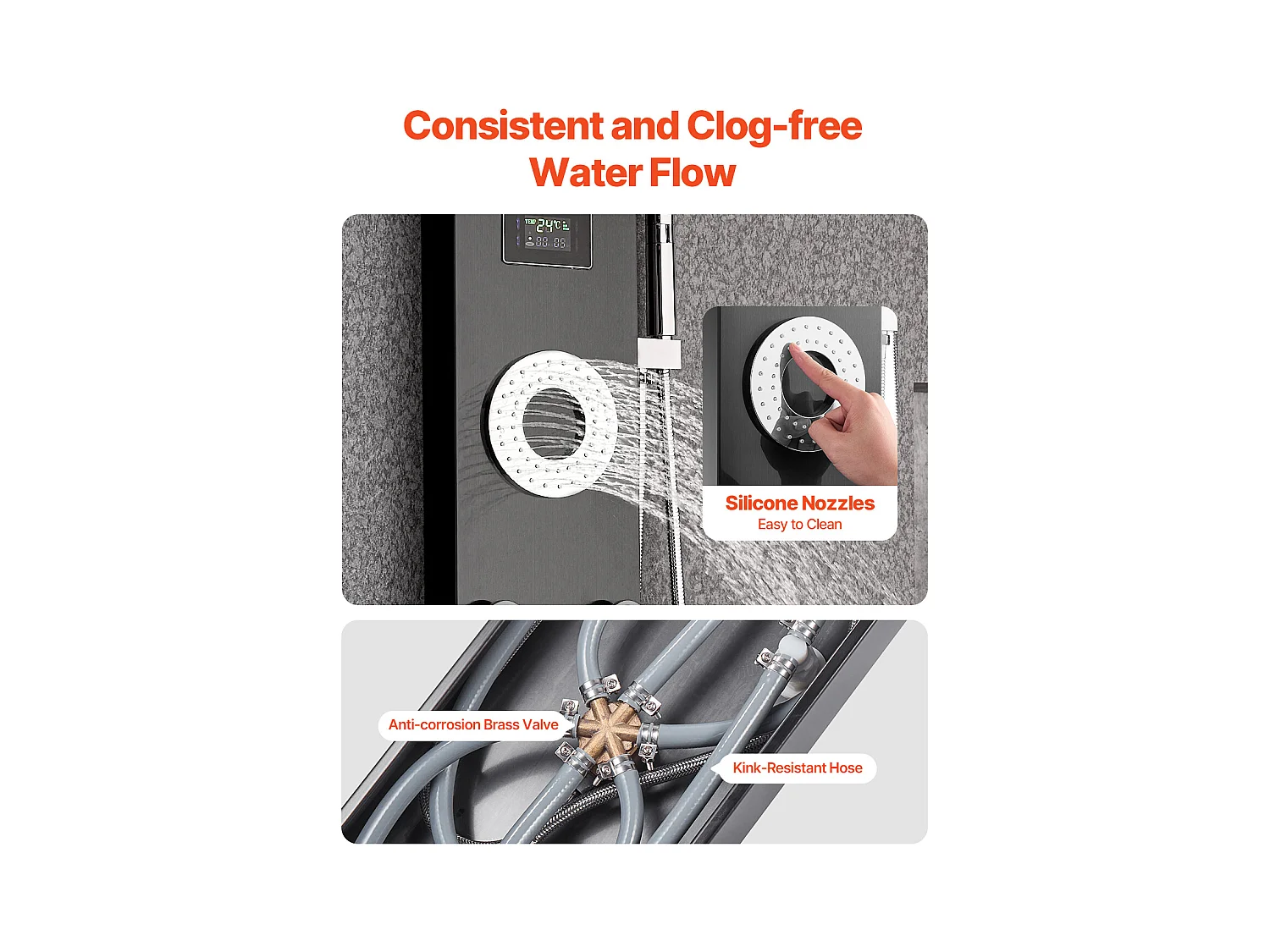 Colonne de Douche avec Pommeau de Douche Effet Pluie SucceBuy en Acier Inoxydable, Robinet 6 Fonctions, 5 Jets Corporels et Douchette à Main, 1345 mm